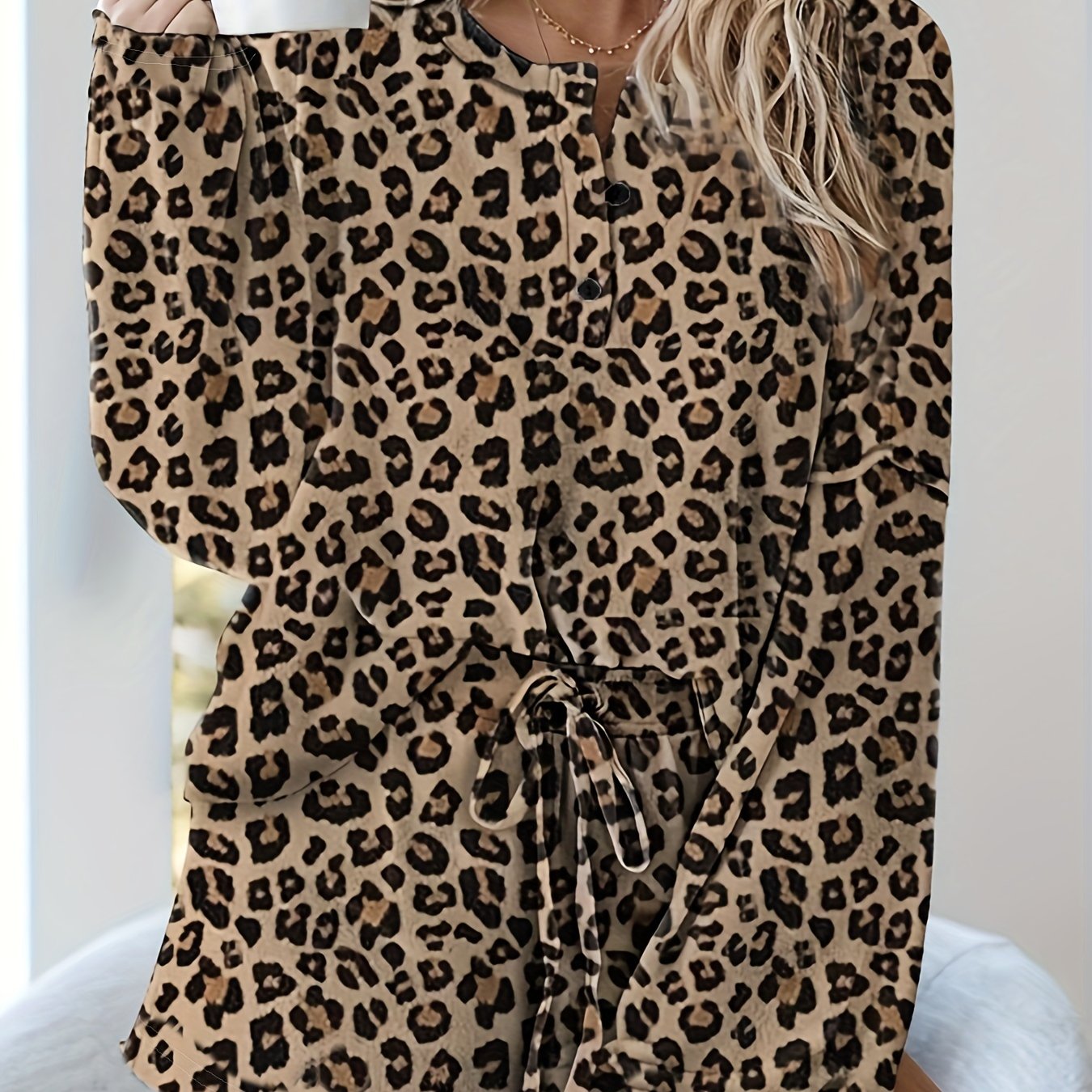 Plus Size Casual Outfits Set Women's Plus Leopard Print Long - Temu