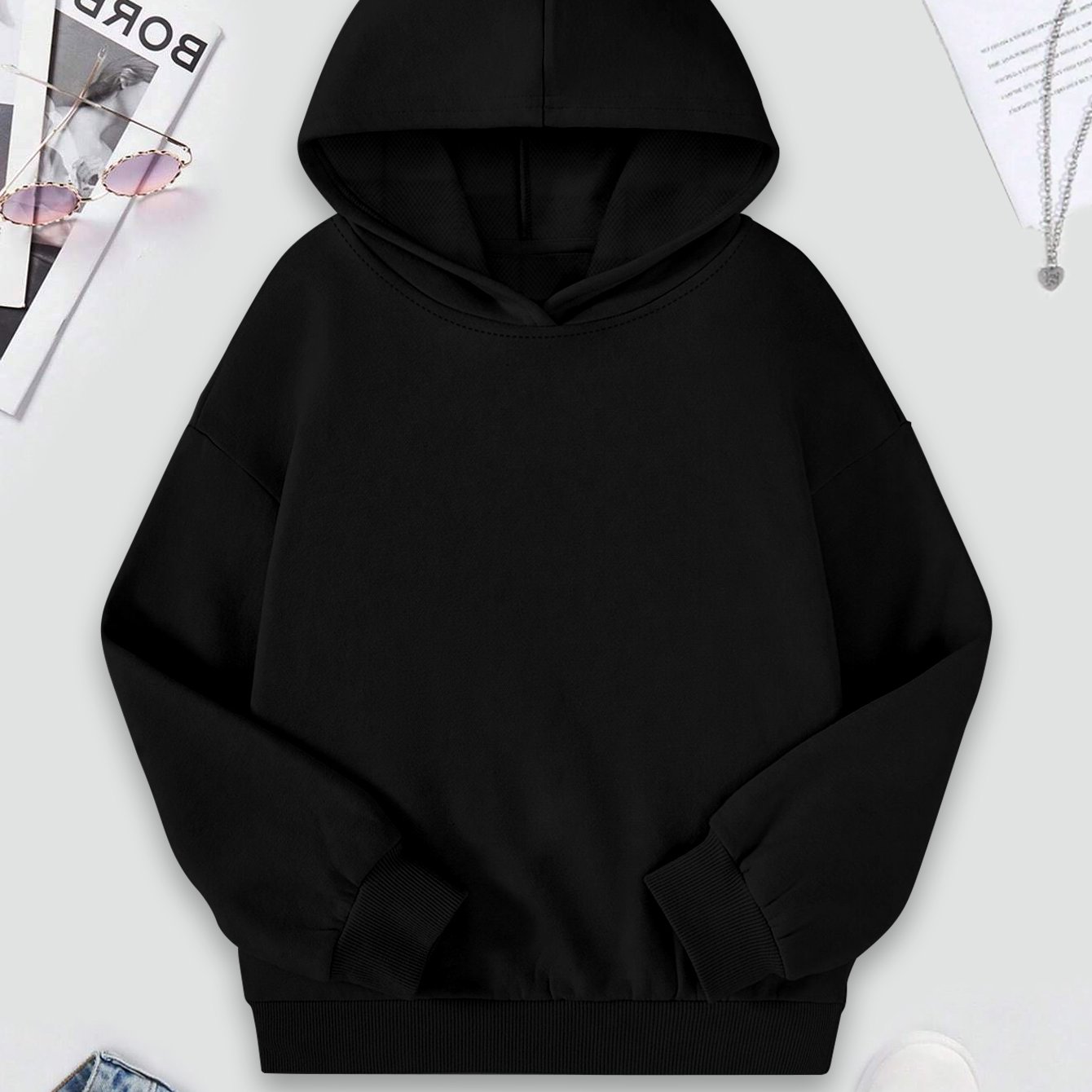 Long Sleeve T Shirt Women No Boundaries Ladies Blouse Drawstring  Long-Sleeved Pocket Hoodie Letter Print Top Pullover, Black, 3X-Large :  : Clothing, Shoes & Accessories