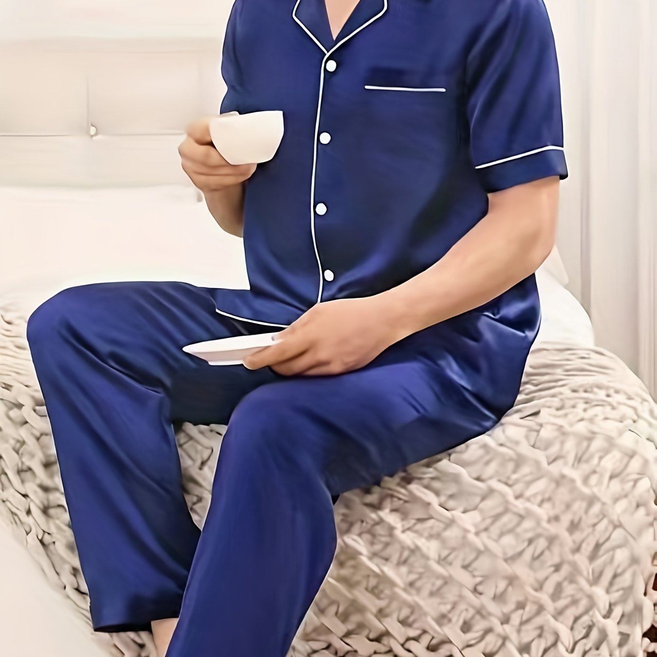 Men's Silk Satin Pajama Sets Short Sleeve Classic Sleepwear - Temu