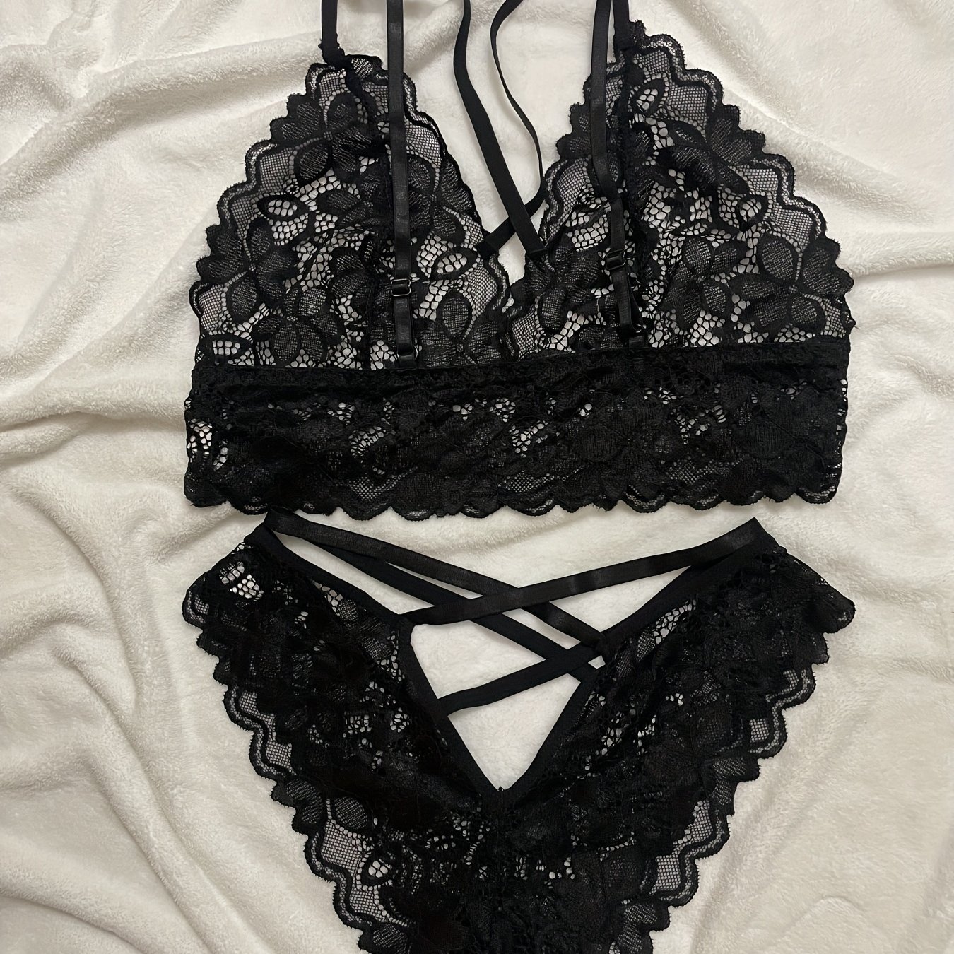 Sexy Spliced Lace Bra Set, Comfortable Thin Style, No Pads, No Steel Rings, Underwear Set