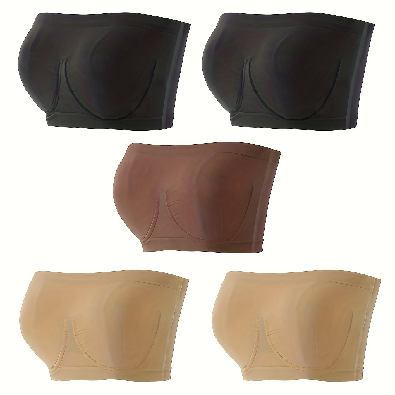 5 Pack Plus Size Basic Tube Bra Set, Women's Plus Solid Strapless Stretchy  Wireless Comfort Bandeau Bra Five Piece Set