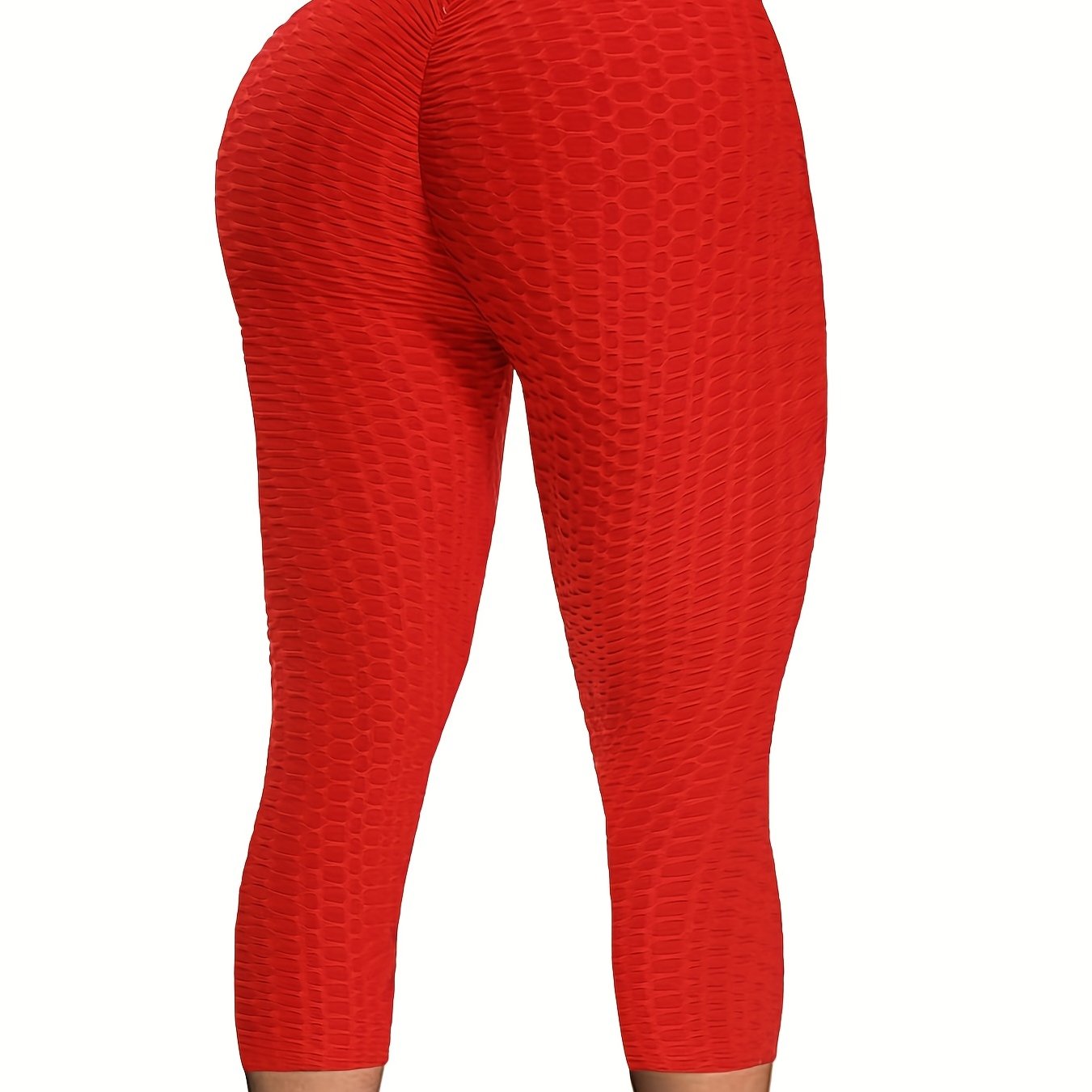 Women Honeycomb Leggings Plus Size Butt Lifting High Waist Yoga Pants  Pockets Sport Tummy Control Stretchy Workout Leggings Textured Booty Tights  (Color : Bean Paste Color, Size : Medium) : : Clothing