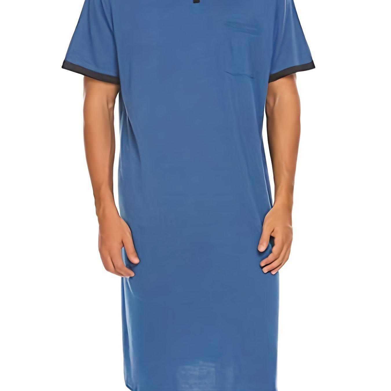 Image of Lightweight, Breathable Long Sleep Dress For Men In Europe And America, Featuring Loose Short Sleeves And Skin-friendly Fabric, Perfect For