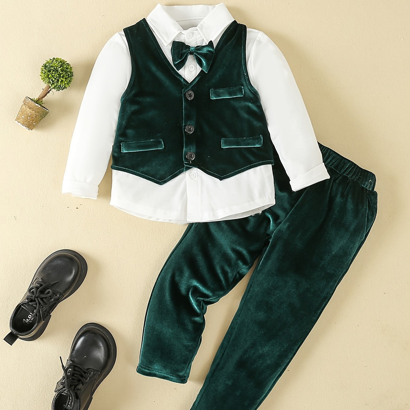 Men's And 's Gentleman Suit Velvet Three-piece Set Vest + Shirt + Pants