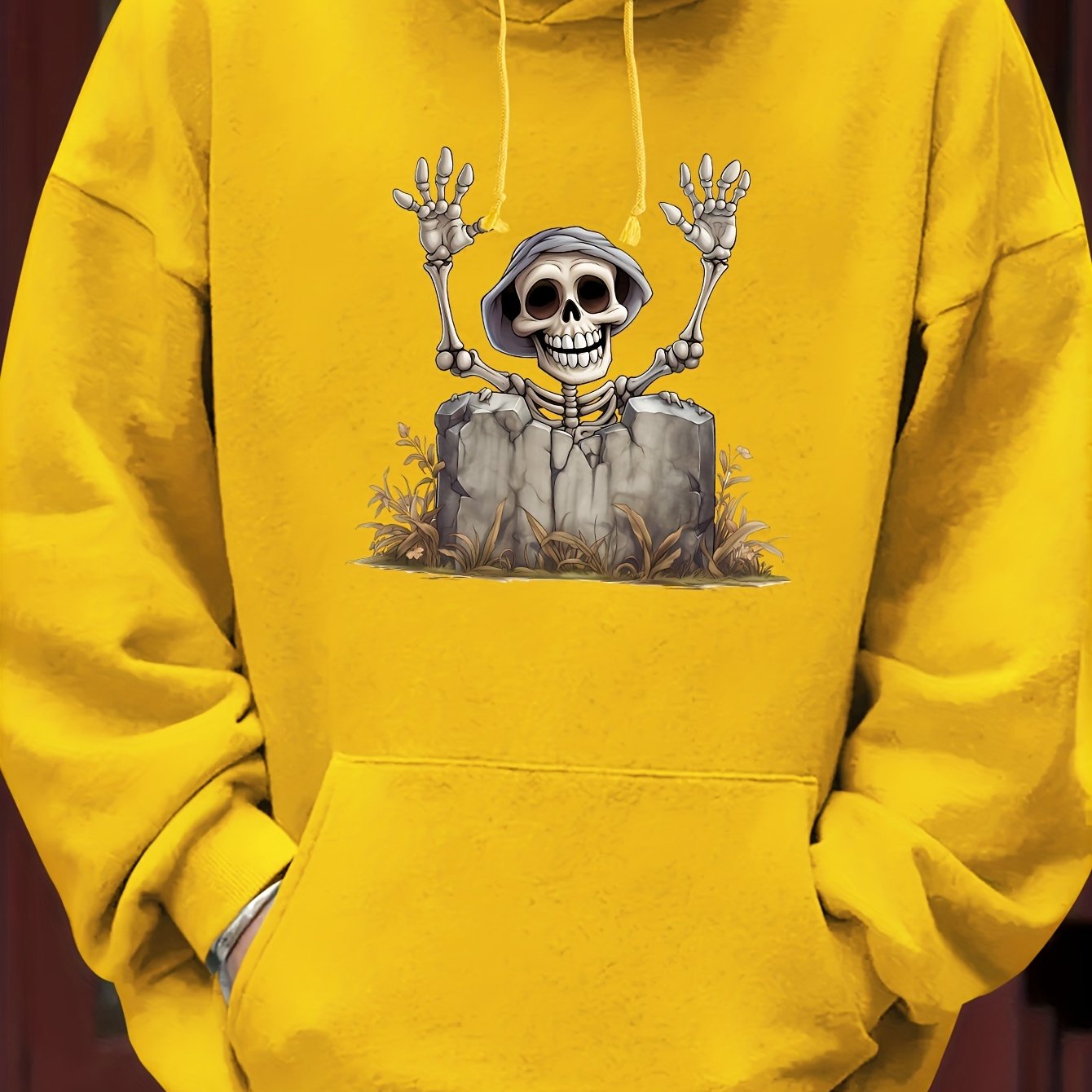 Halloween Skeleton Pattern Hoodie With Kangaroo Pocket, Men's Casual Warm  Fleece Pullover Hooded Sweatshirt - Temu