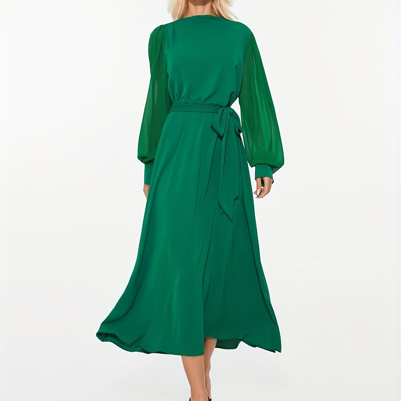 lantern long sleeve simple dress elegant mock neck midi dress womens clothing