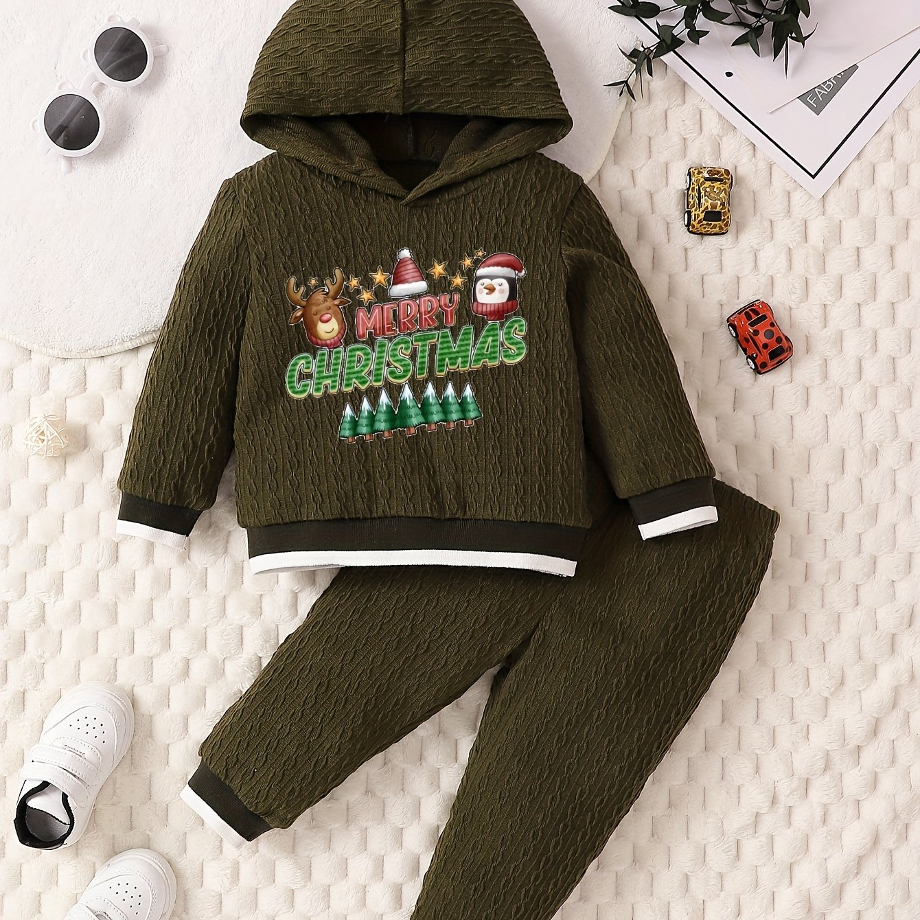 Boy's Christmas Style Outfit 2pcs, Hoodie & Jogger Pants Set, Kid's Clothes  For Spring Fall