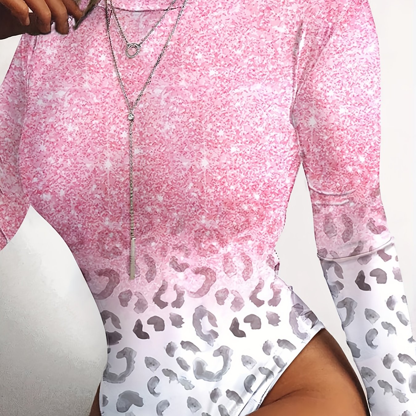 Leopard Print Crew Neck Bodysuit Casual Long Sleeve Bodysuit