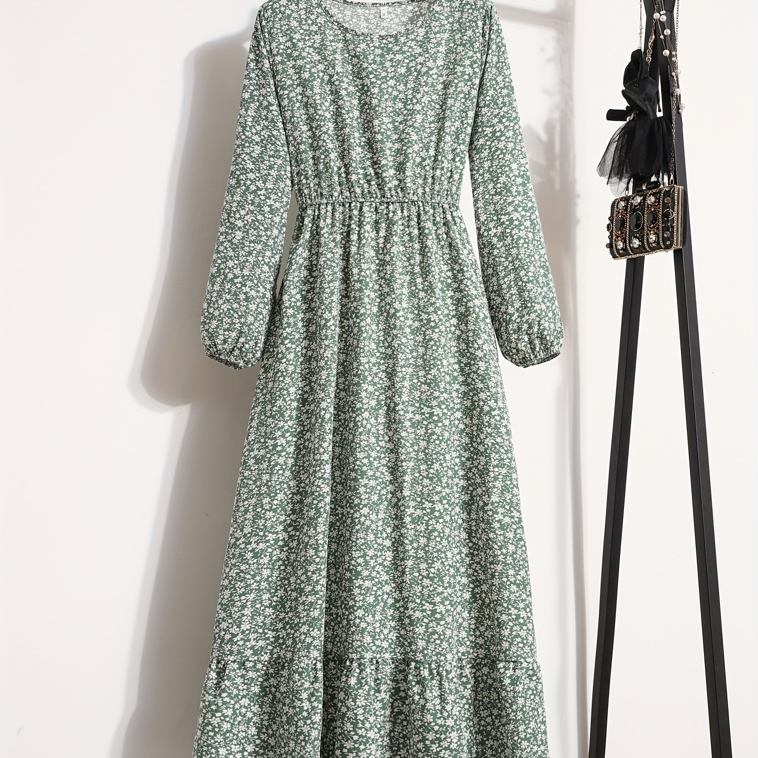 Women's Floral Print A-line Dress Long Sleeve Hem Machine Washable Spring Autumn Casual Party Vacation Dress, Flowy Fabric, Floral Dress
