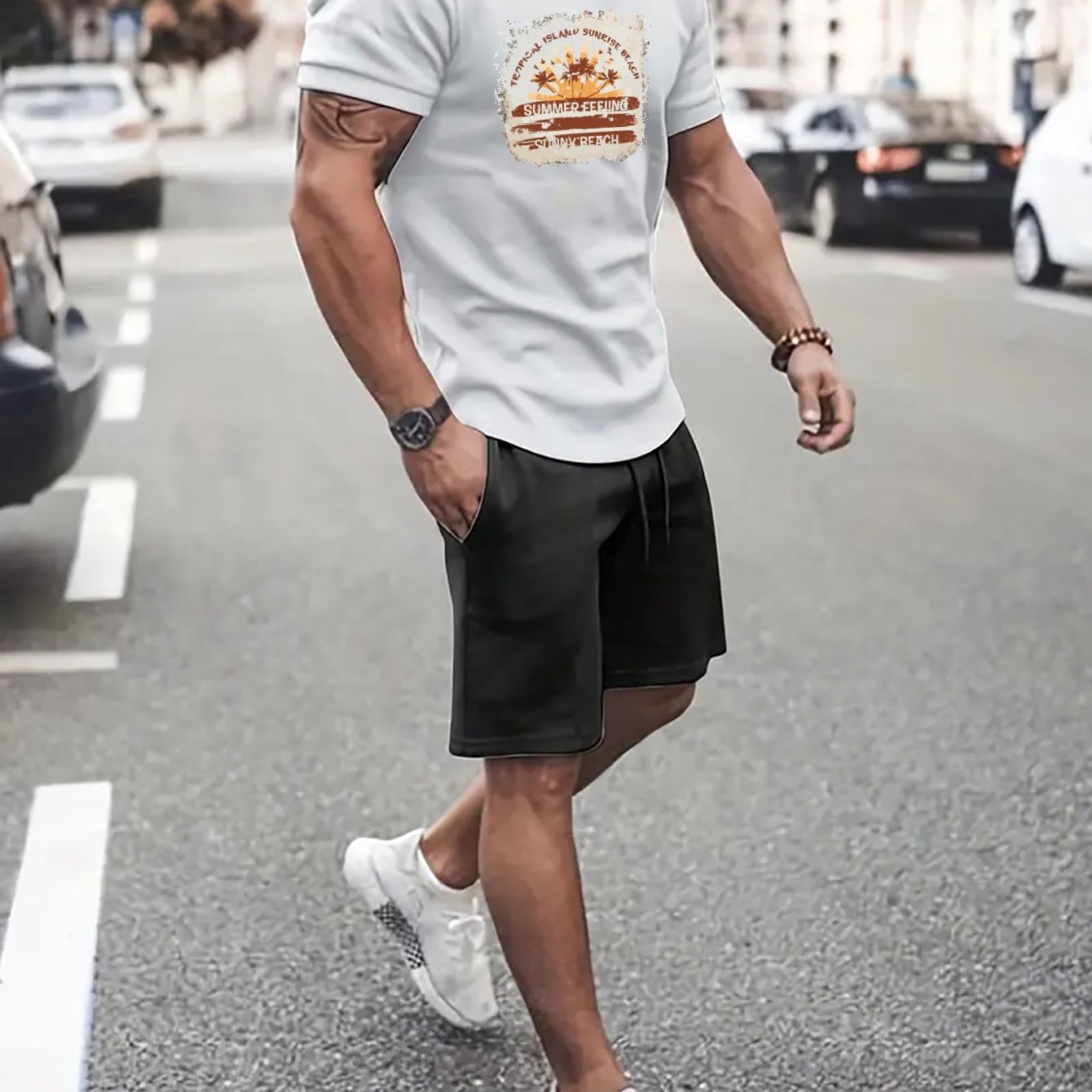 Men's Plus Size slaince Graphic Print T shirt Shorts Set - Temu