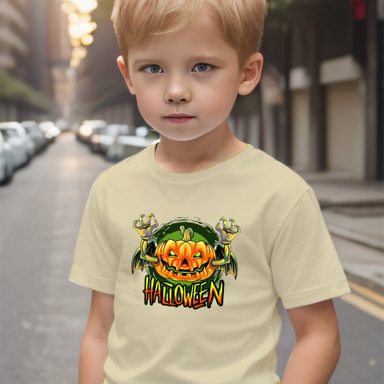 Maglietta Bambini Halloween Stampa Zucca - Maniche Corte, Cotone Morbido, Abbigliamento Casual Per Ragazzi