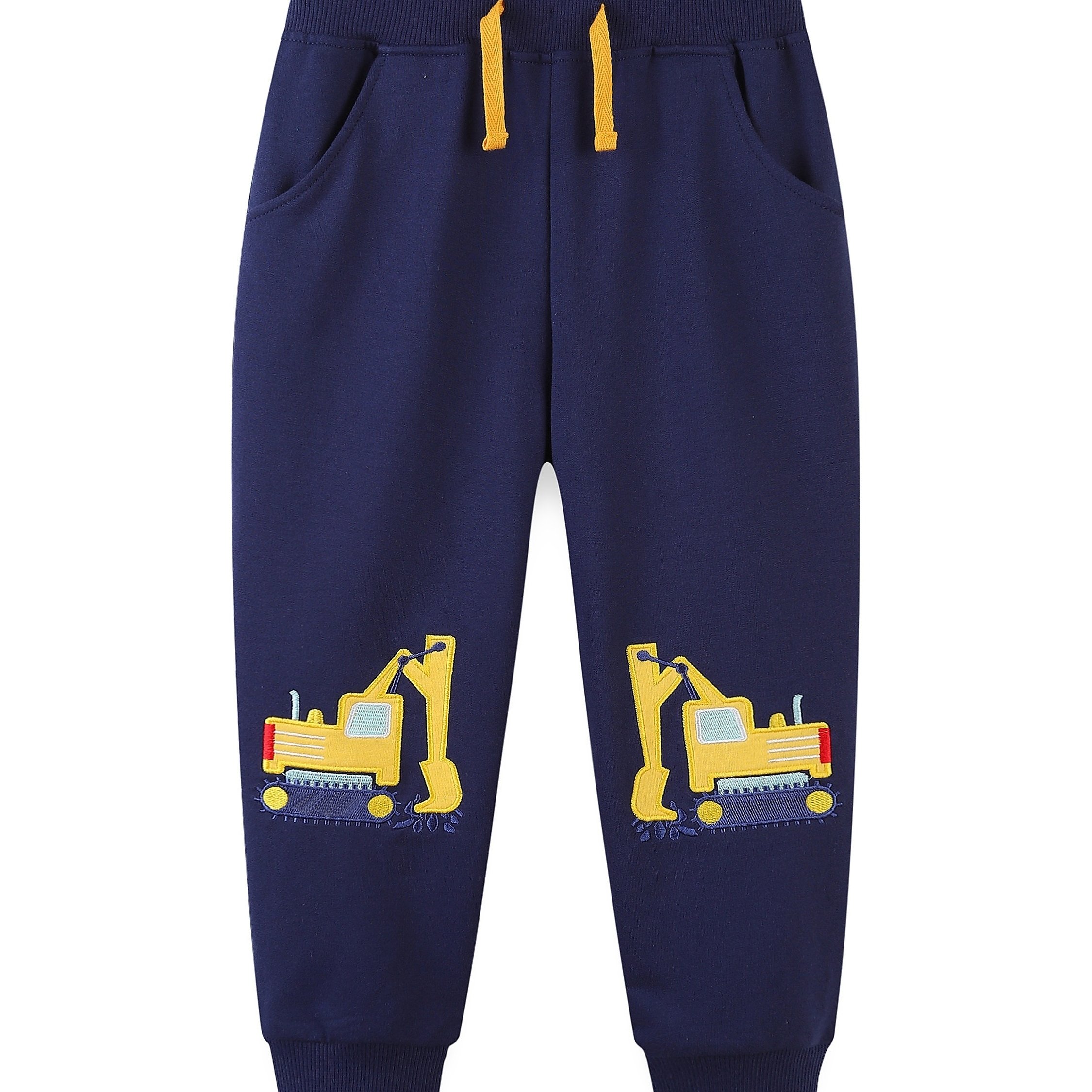Image of Boy Children's Sweatpants Cartoon Excavator With Drawstring Pocket Sweatpants Casual Sports Leg Pants, Perfect For Outdoor
