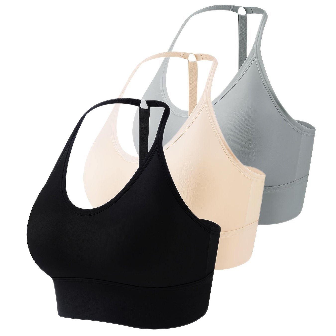 Image of 3pcs Women's Bra Set With Removable Pads, , Halter Neck, Adjustable Back Straps, And Sports Bra For Women