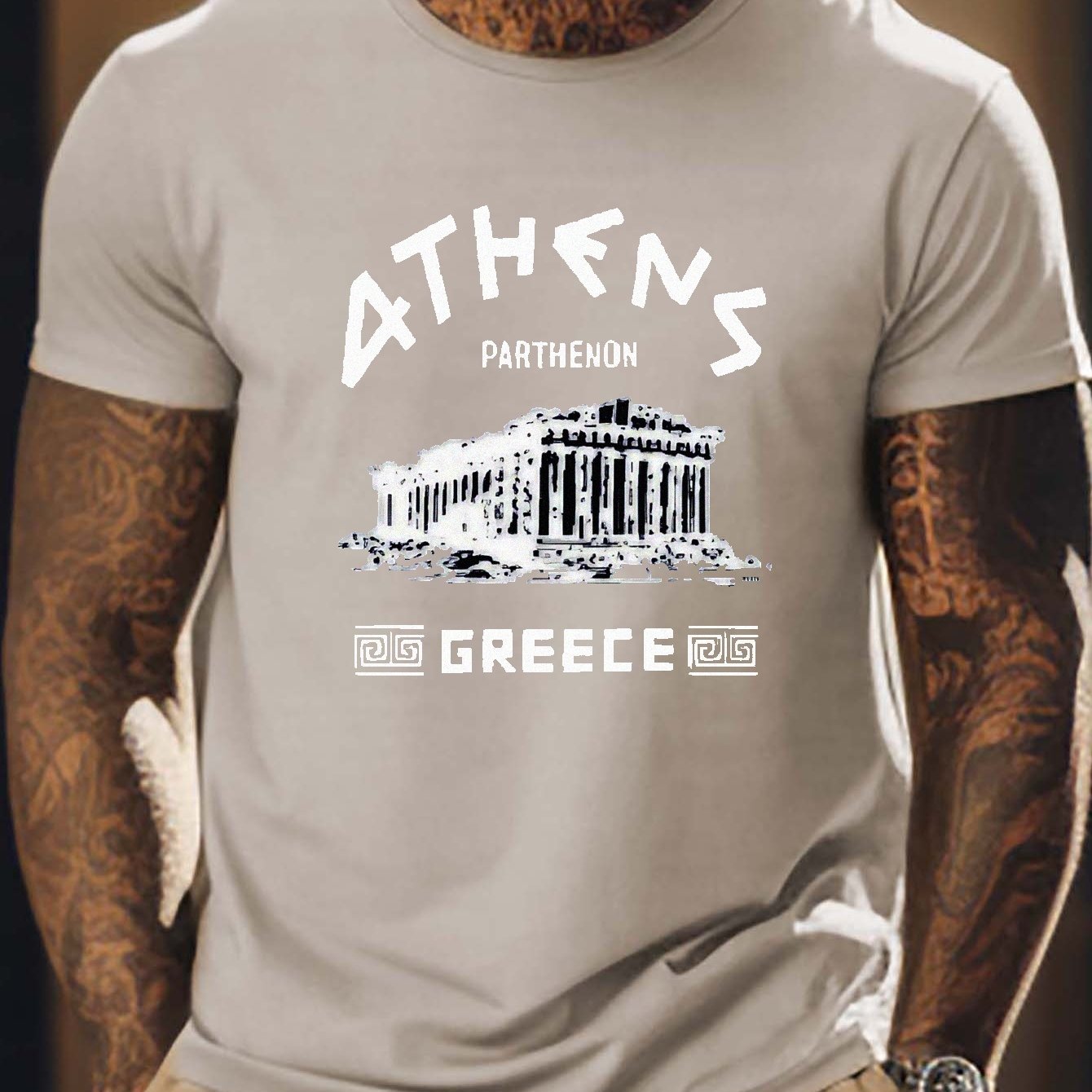 Athens Marathon Greek Pattern Print Men's Comfy Chic T shirt - Temu