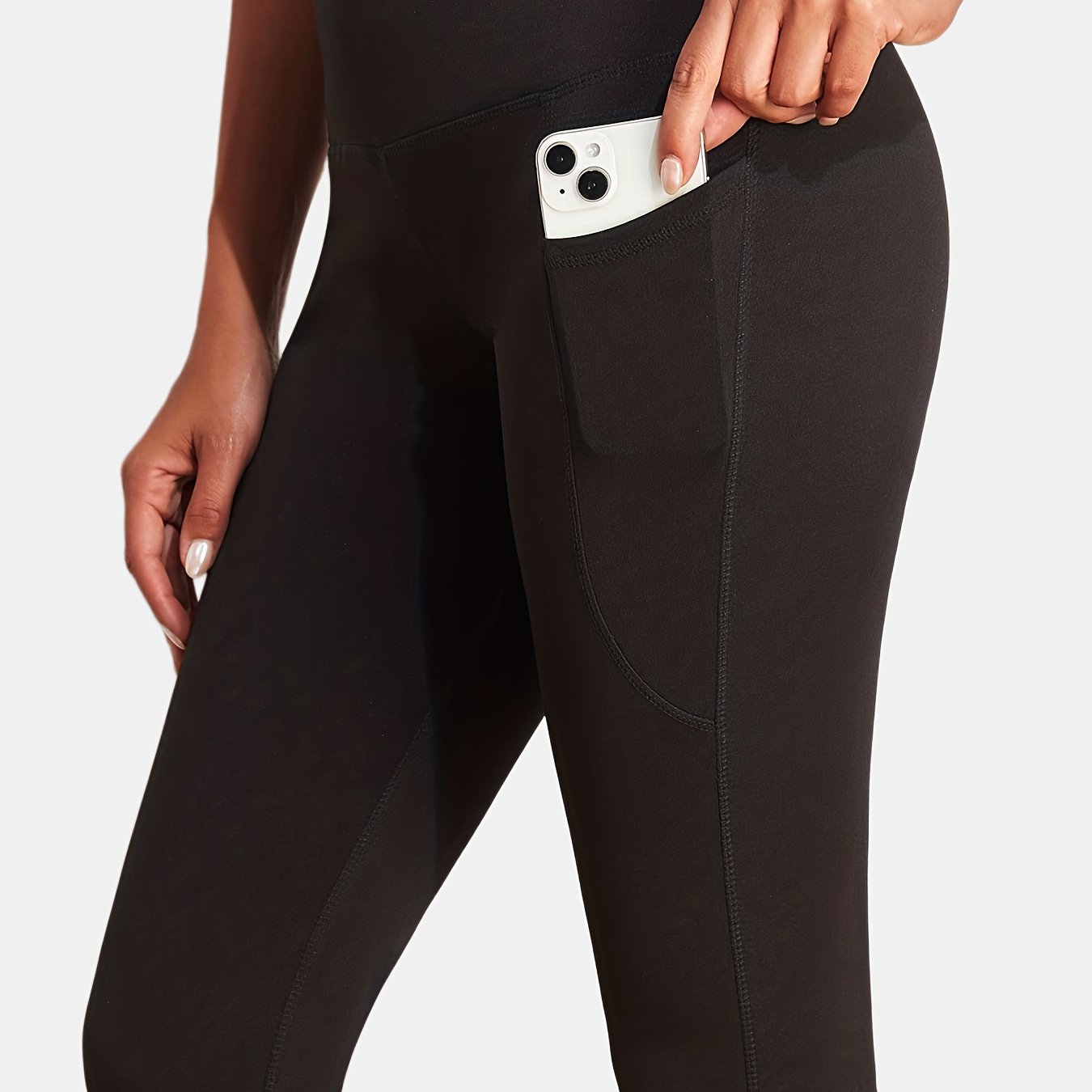 Plus Size Sports Capri Leggings Women's Plus Solid High Waist Stretchy