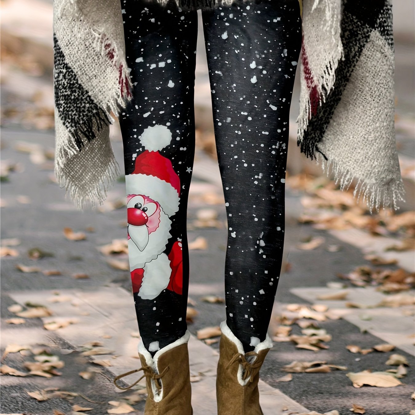 Christmas Santa Claus Print Skinny Leggings Casual Every Day - Temu Canada