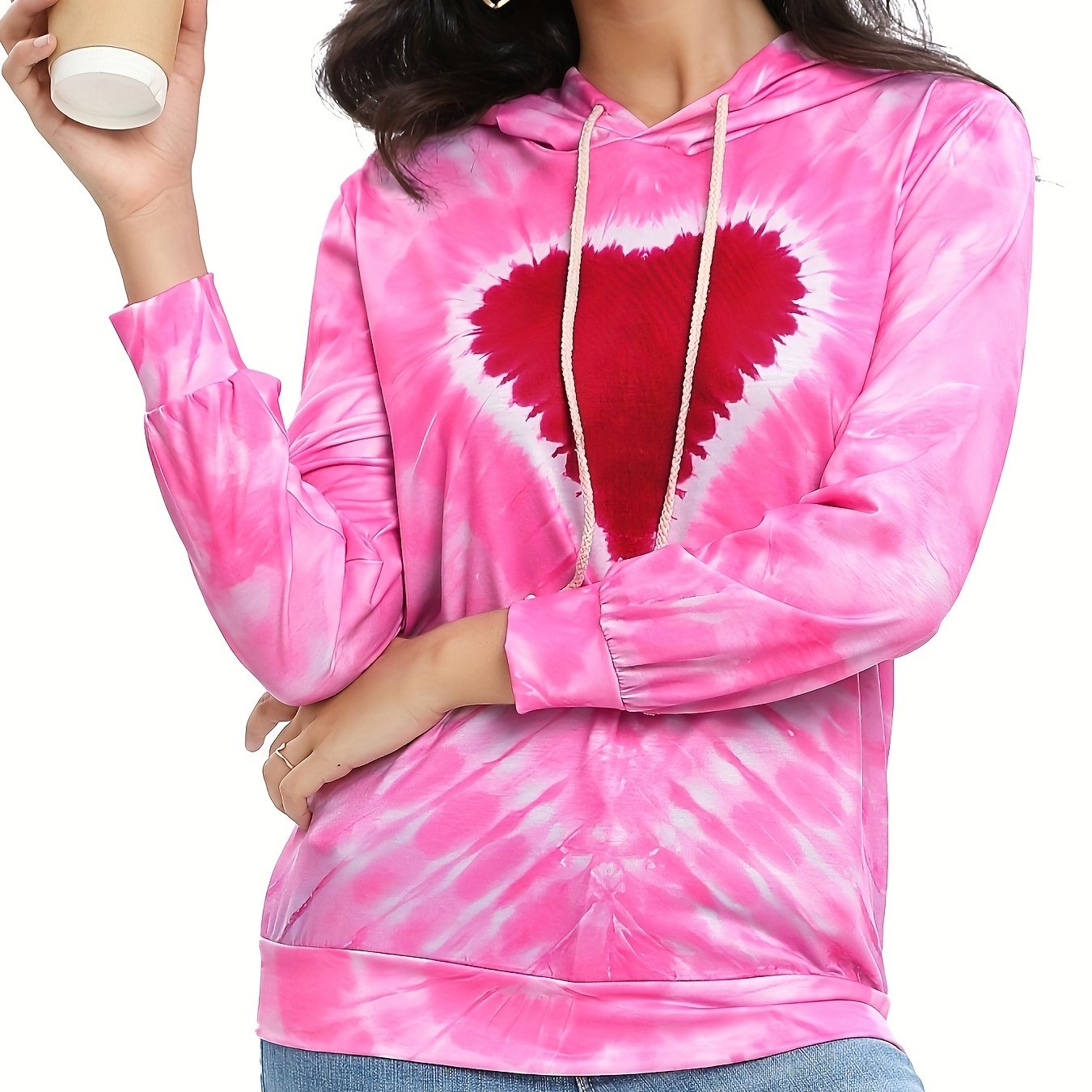 Tie Dye Heart Print Hoodies Casual Drawstring Long Sleeve Temu