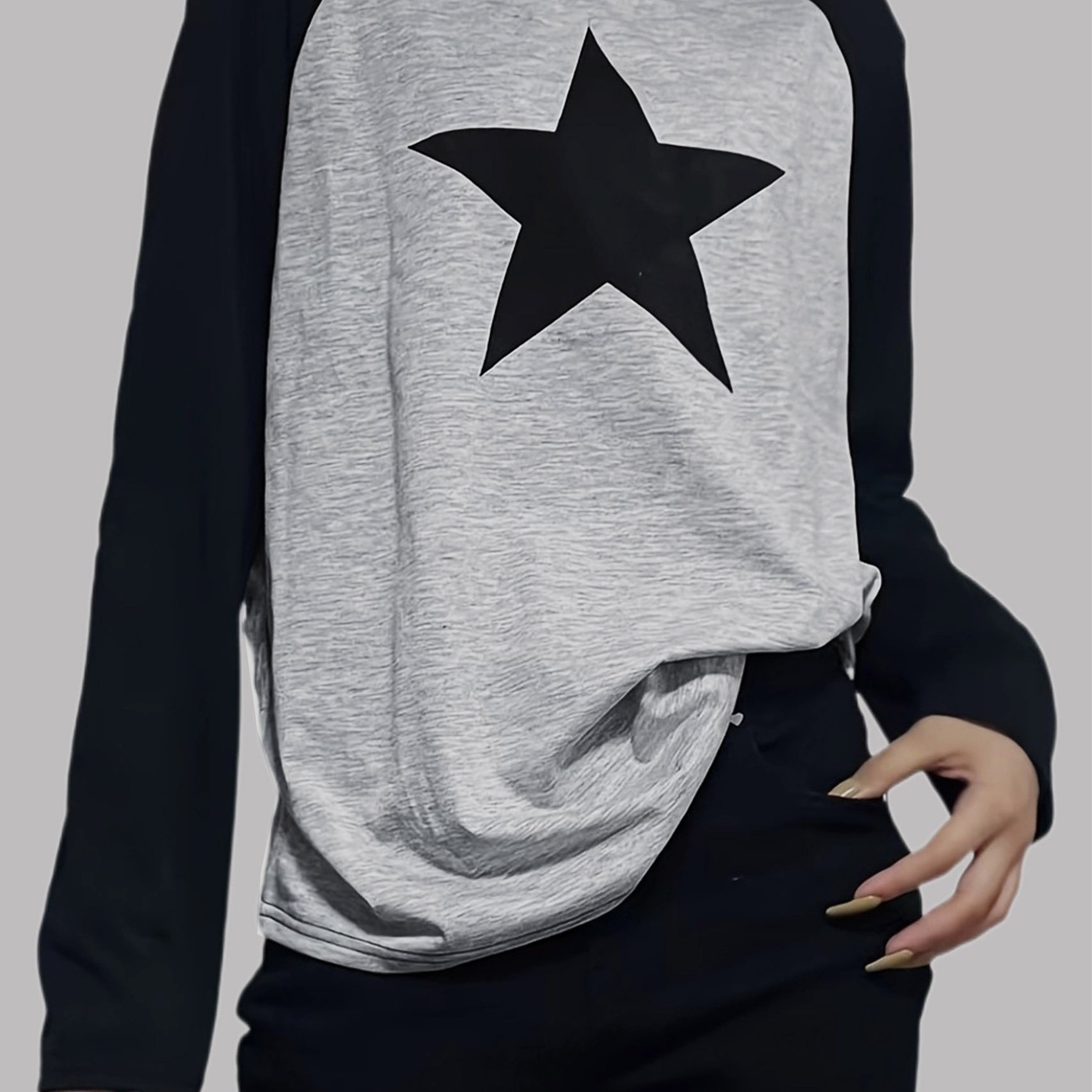 Star Print Crew Neck Tシャツ Y2KロングスリーブTシャツ 春と秋の 