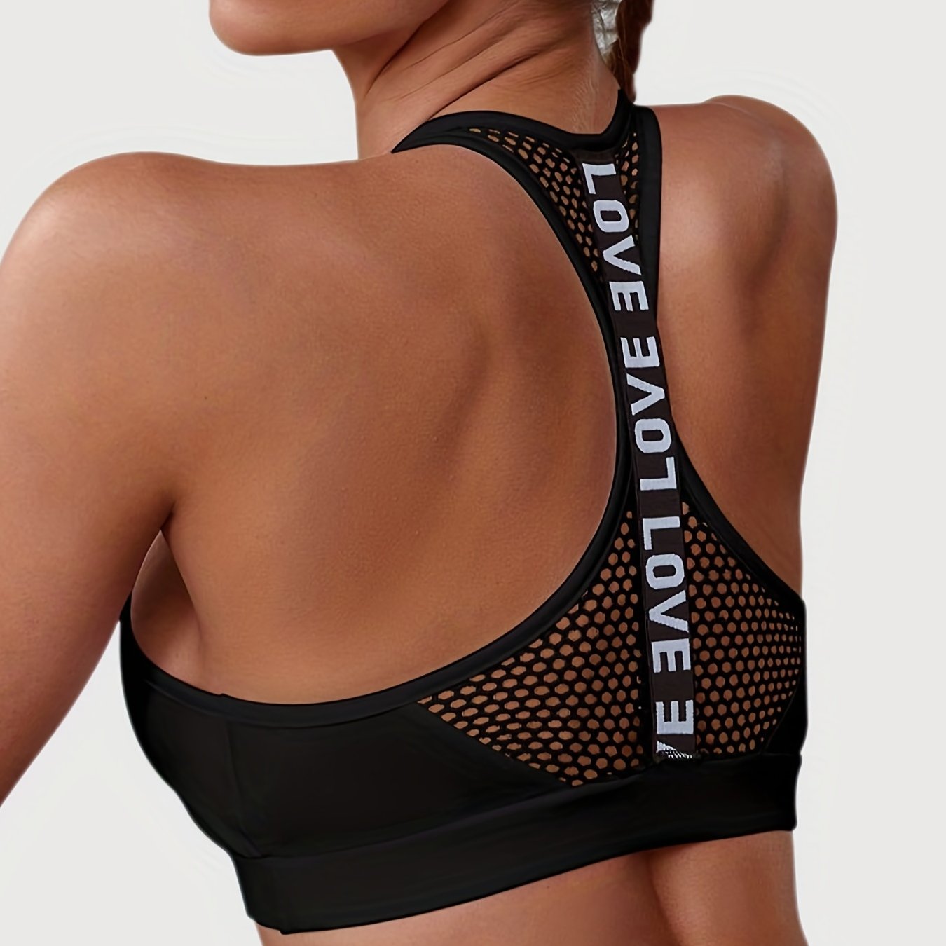 Letter Beauty Back Hollow Yoga Sports Bra Shockproof - Temu