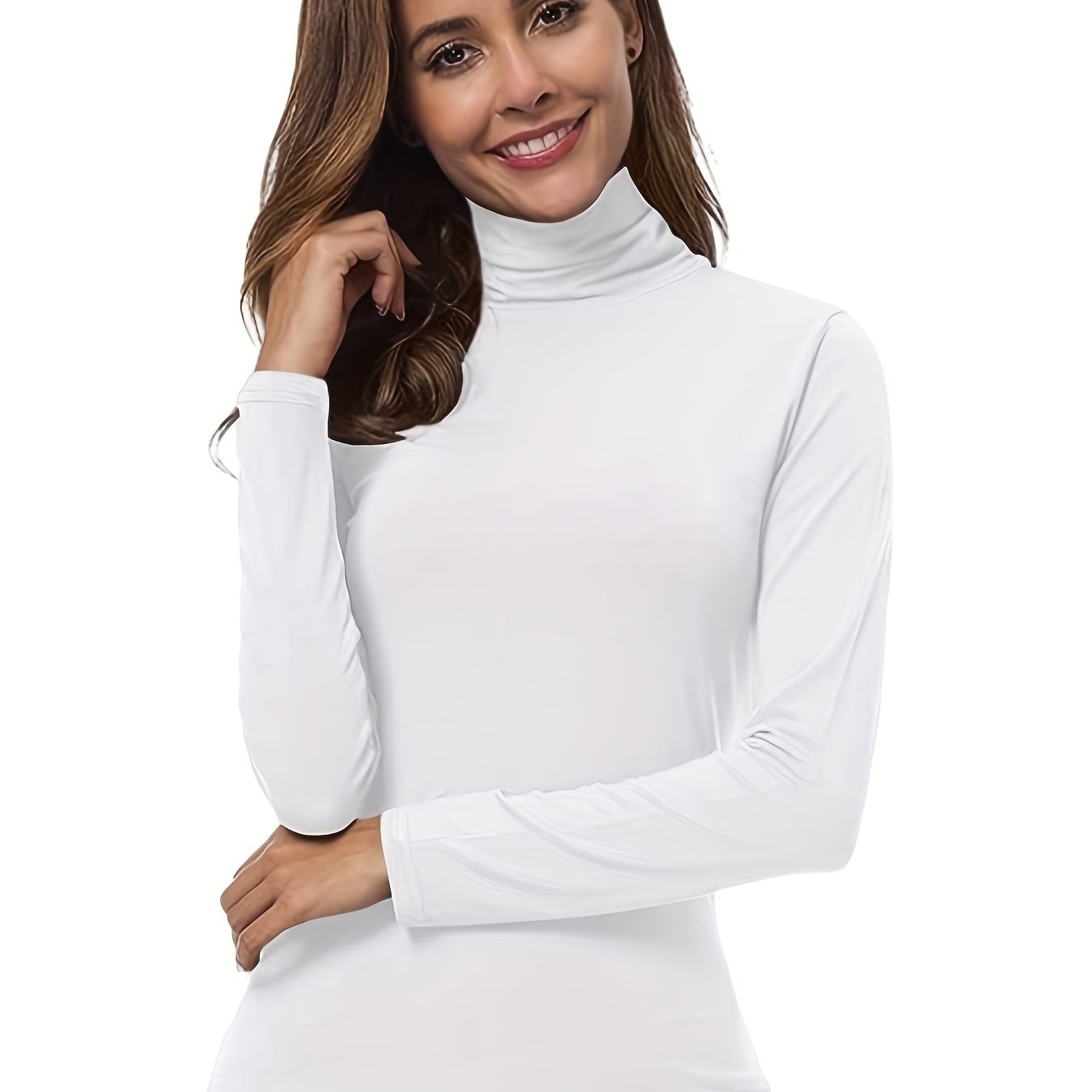 solid turtleneck top casual long sleeve top for spring fall womens clothing