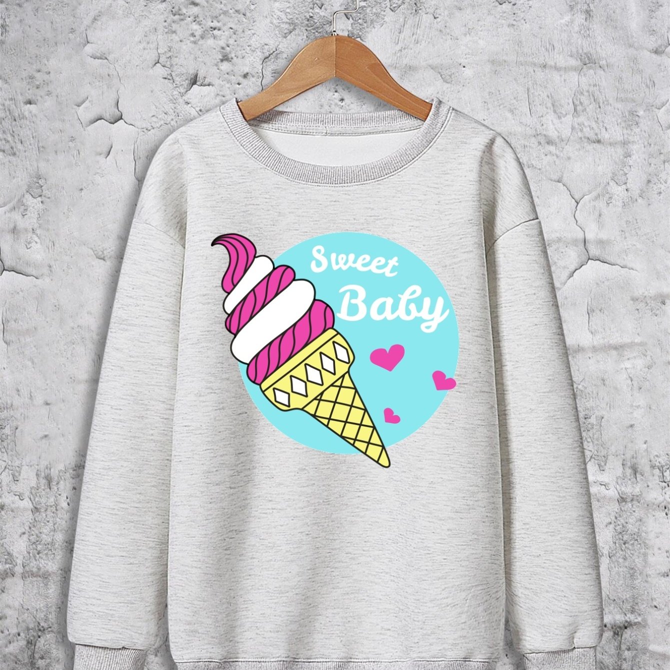 Girl's Anime Ice Cream Graphic Print Sweatshirt For Spring/autumn