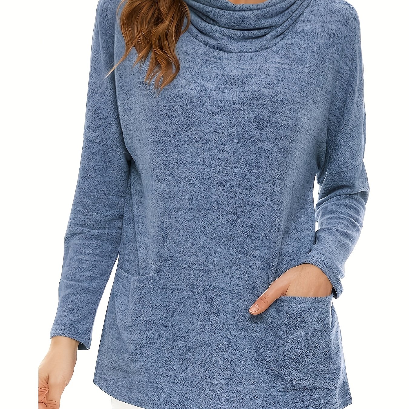 Cozy Women's Cowl Neck Sweatshirt Pockets Soft Stylish Long - Temu