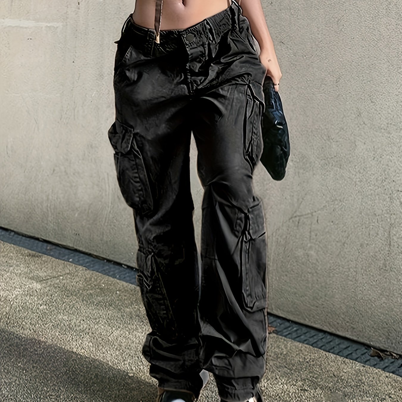 Wide Legs Baggy Cargo Pants Flap Pockets Girl's Y2k Style - Temu Japan