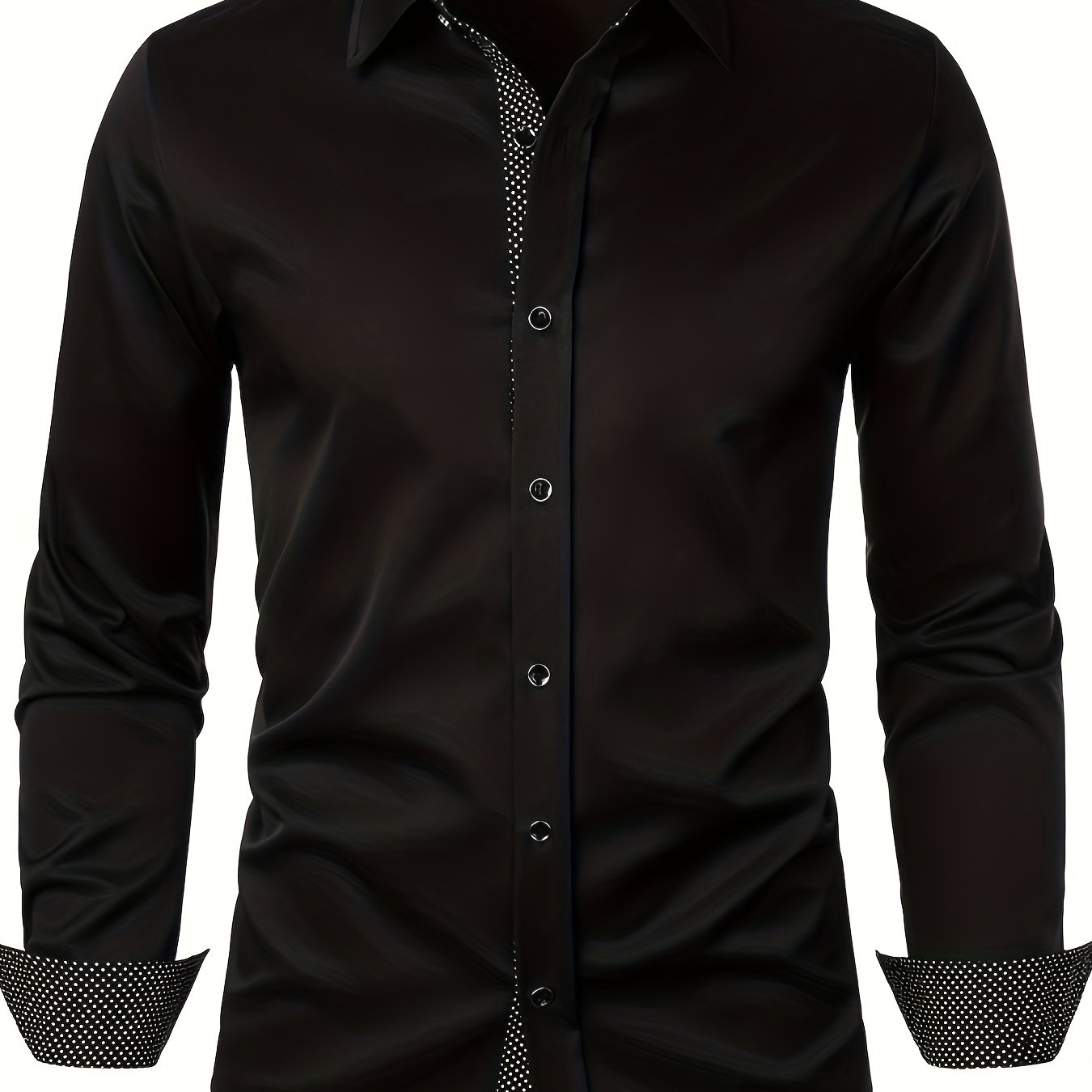 's Polka Dot Color Block Casual Long Sleeve Shirt A323