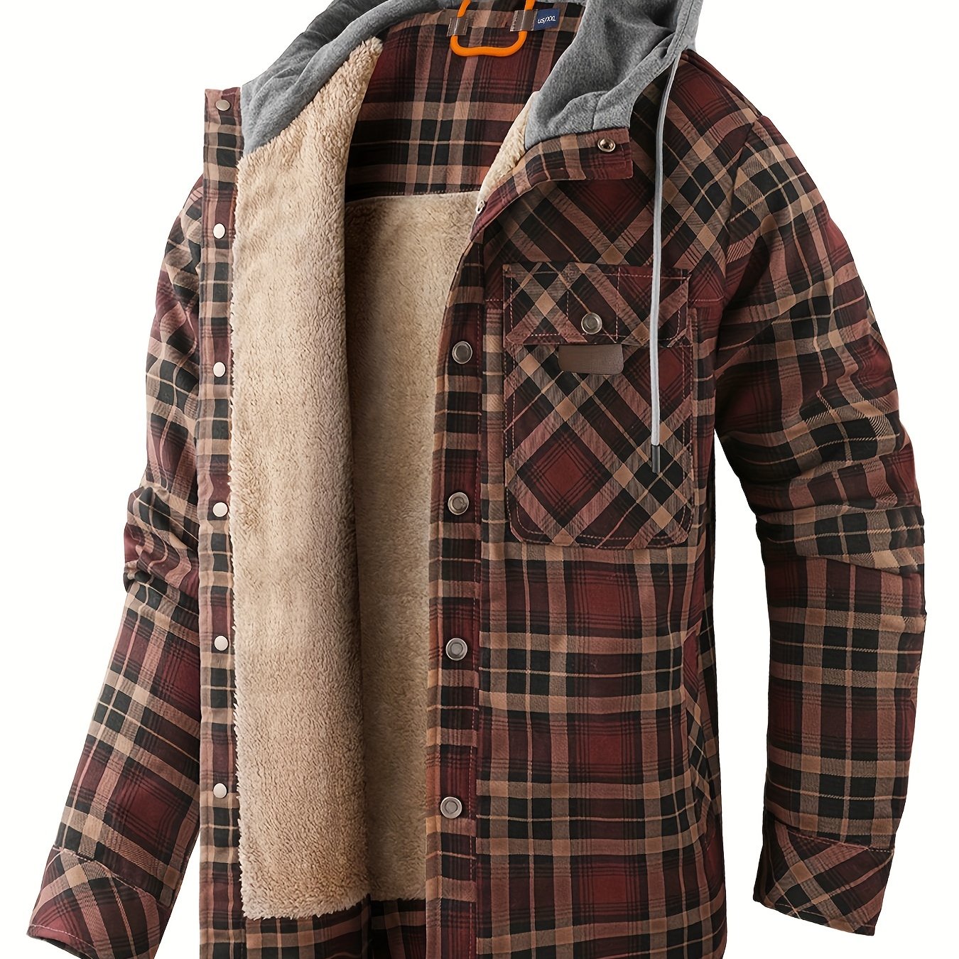 100% Cotton Classic Plaid Men's Hooded Jacket Fleece Lined - Temu