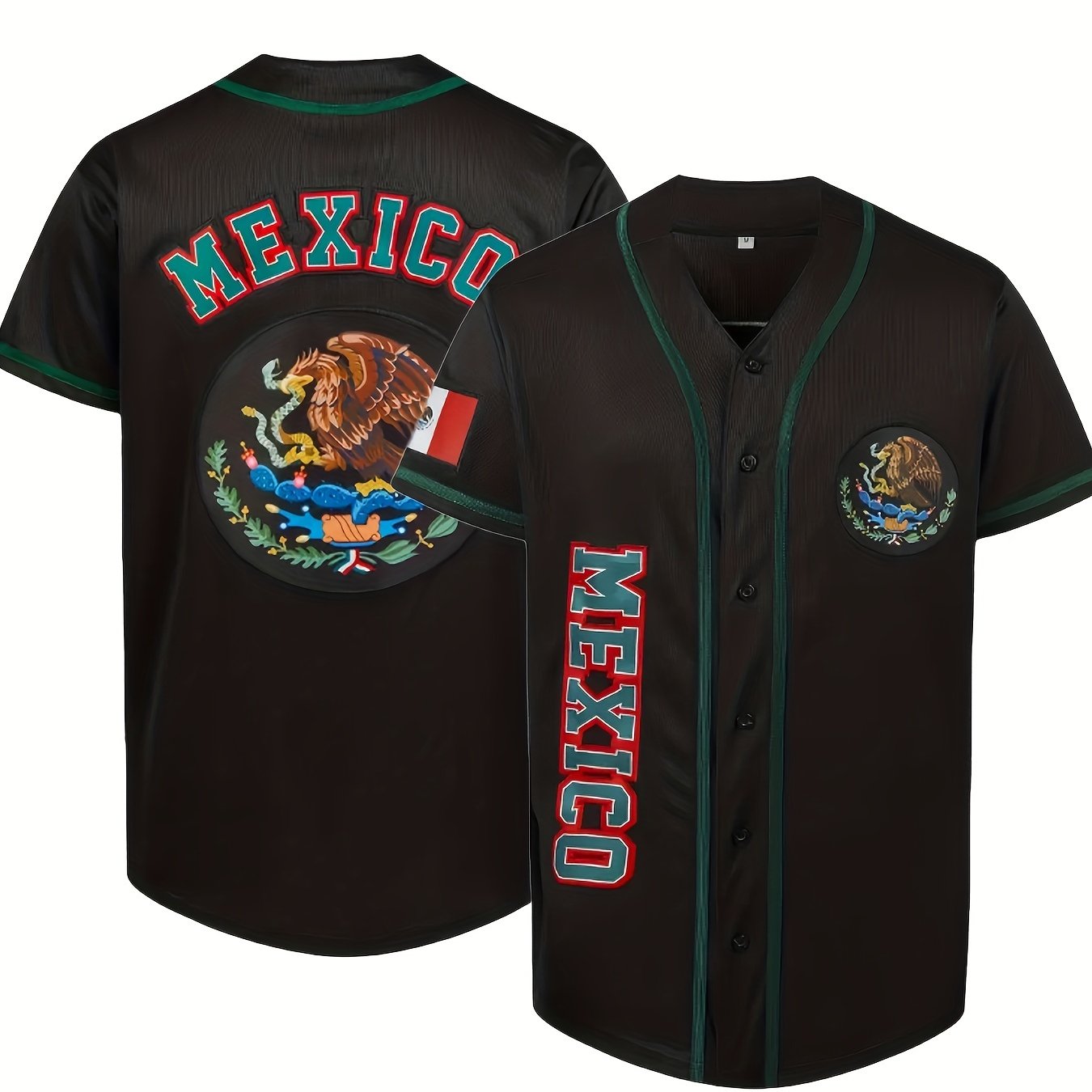 Men's Mexico #7 Embroidery Baseball Jersey, Classic Design Breathable Button Up Short Sleeve Baseball Shirt for Training Competition Sports Uniform