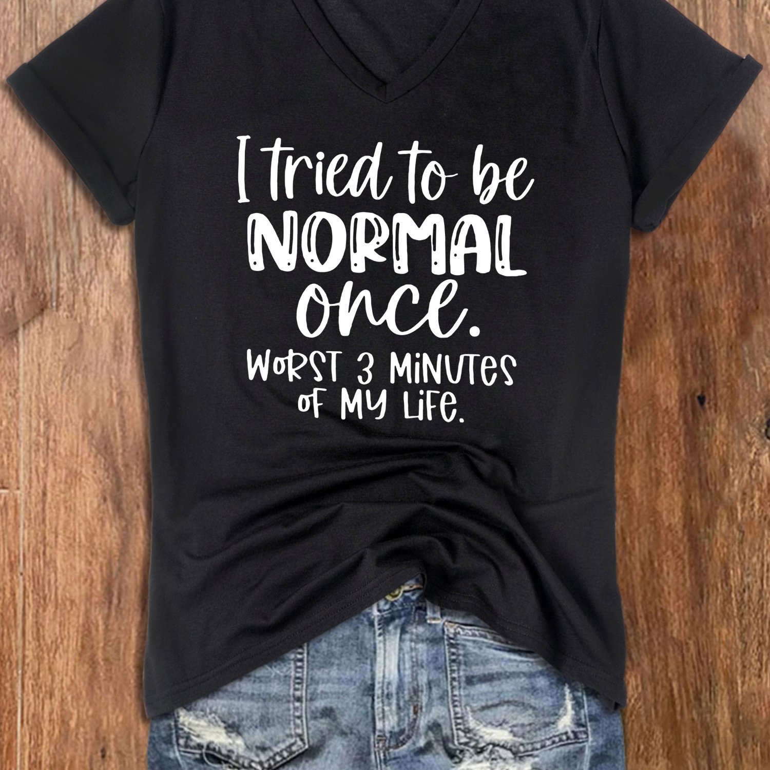 Kuva tulossa: TEMU Sommer-T-Shirt Mit Buchstabendruck Und V-Ausschnitt, Lässiges, Kurzärmliges, Lockeres T-Shirt, Damenbekleidung