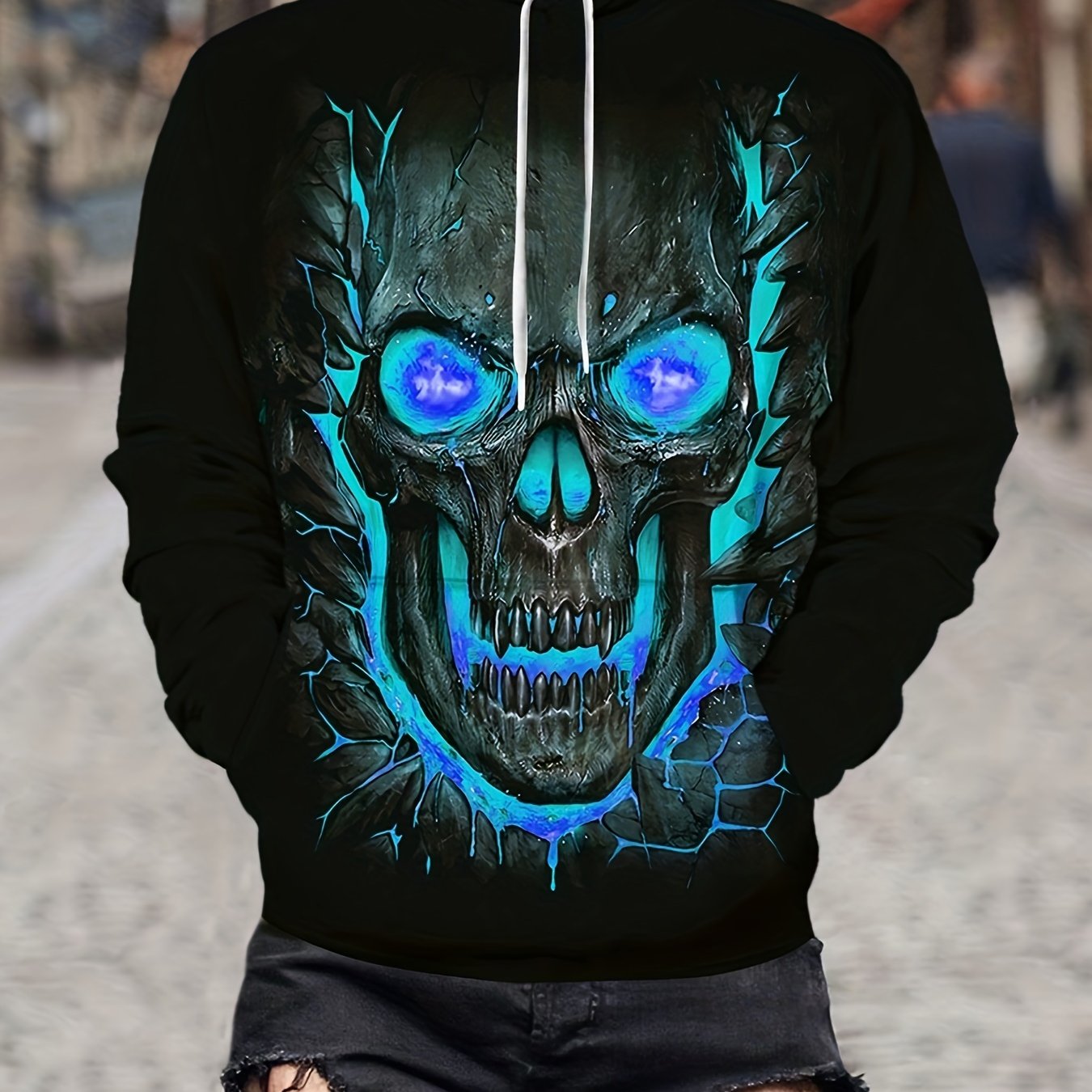 3D Skull On Fire Print Hoodie, Cool Hoodies For Men, Men's Casual Graphic  Design Pullover Hooded Sweatshirt With Kangaroo Pocket Streetwear For Winter