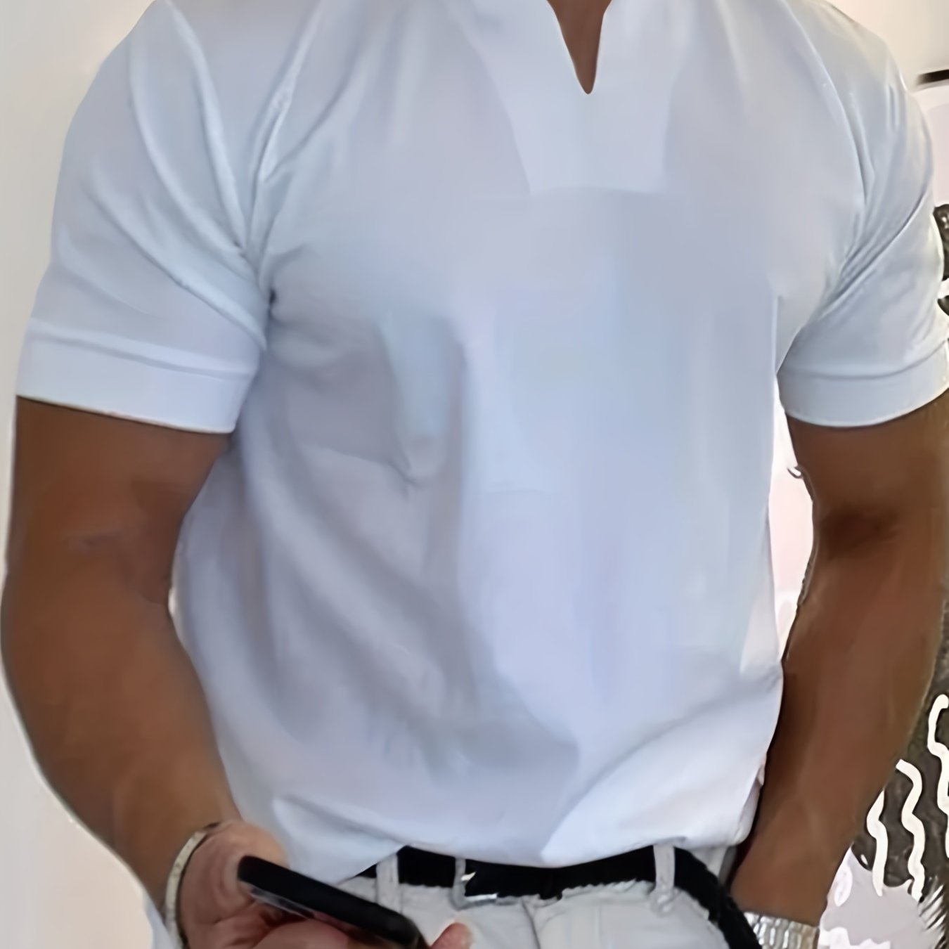 Image of Summer Men's Sports T-shirt Pullover Fashion Retro Men's Elastic Quick-drying Fitness Training V-neck Short Sleeve Shirt