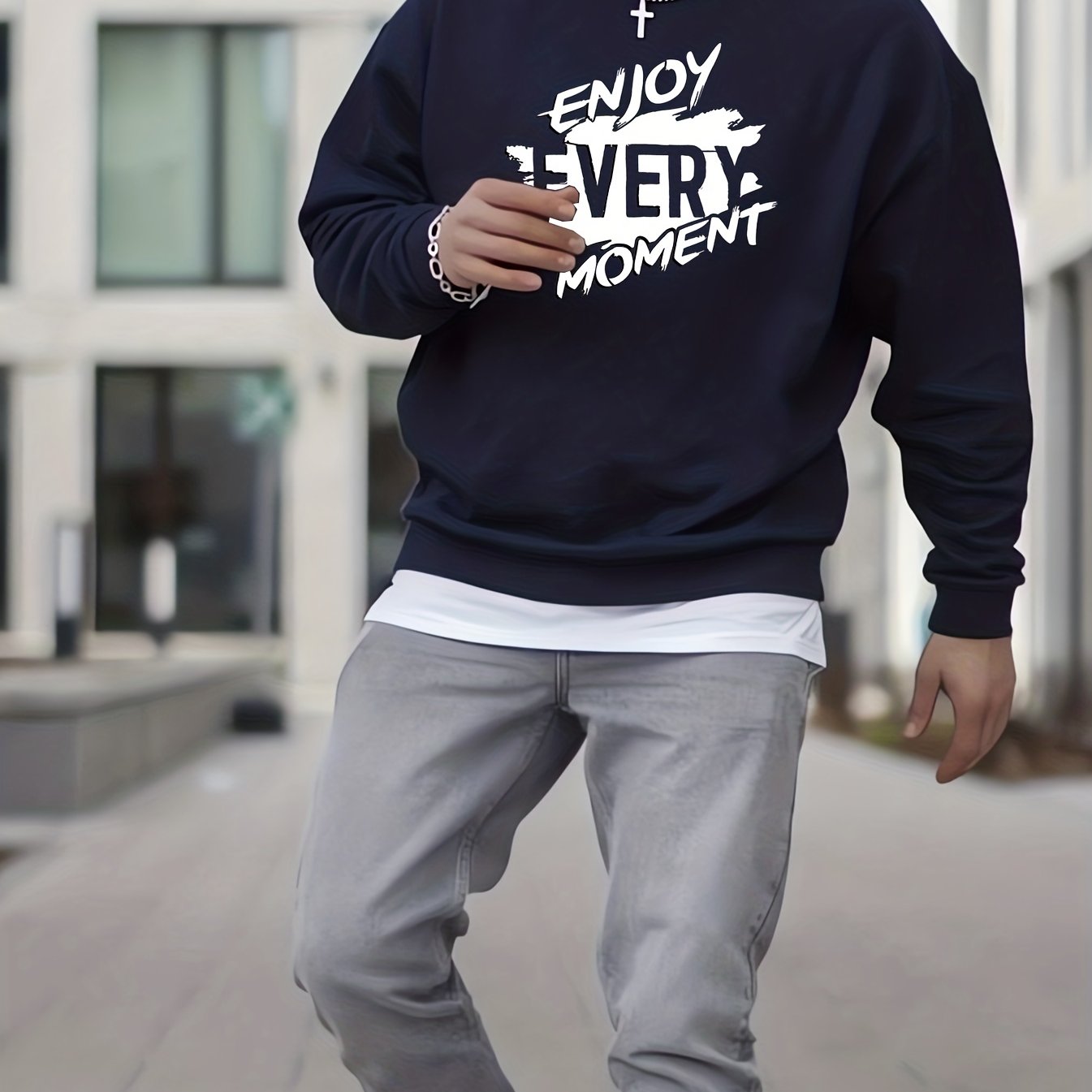 Enjoy Every Moment Print Trendy Sweatshirt Mens Casual Graphic