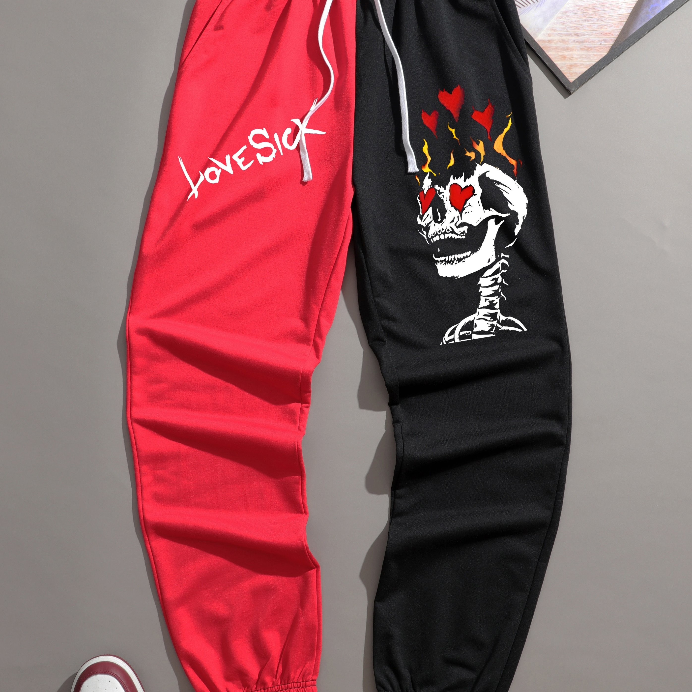 TEMU Men's Color-block Trousers, Streetwear Brand Pants, Comfortable And Breathable Trousers, Rock Hip-hop Long Pants, Trendy Fashion Trousers, Men's Clothing