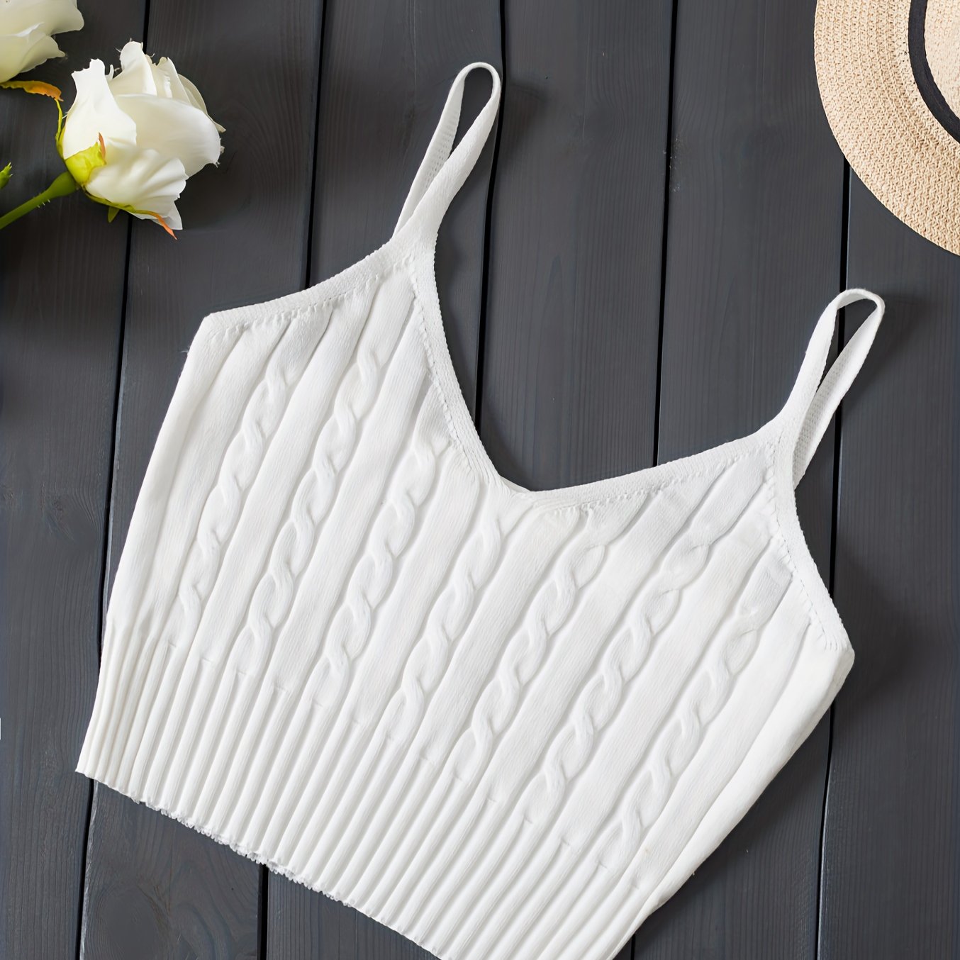 TEMU Women's Stretchy Tank Top - V-neck Sleeveless Casual Vest With Ribbed Texture, Beige, Versatile For Layering Or Outfits, Apparel | Design |