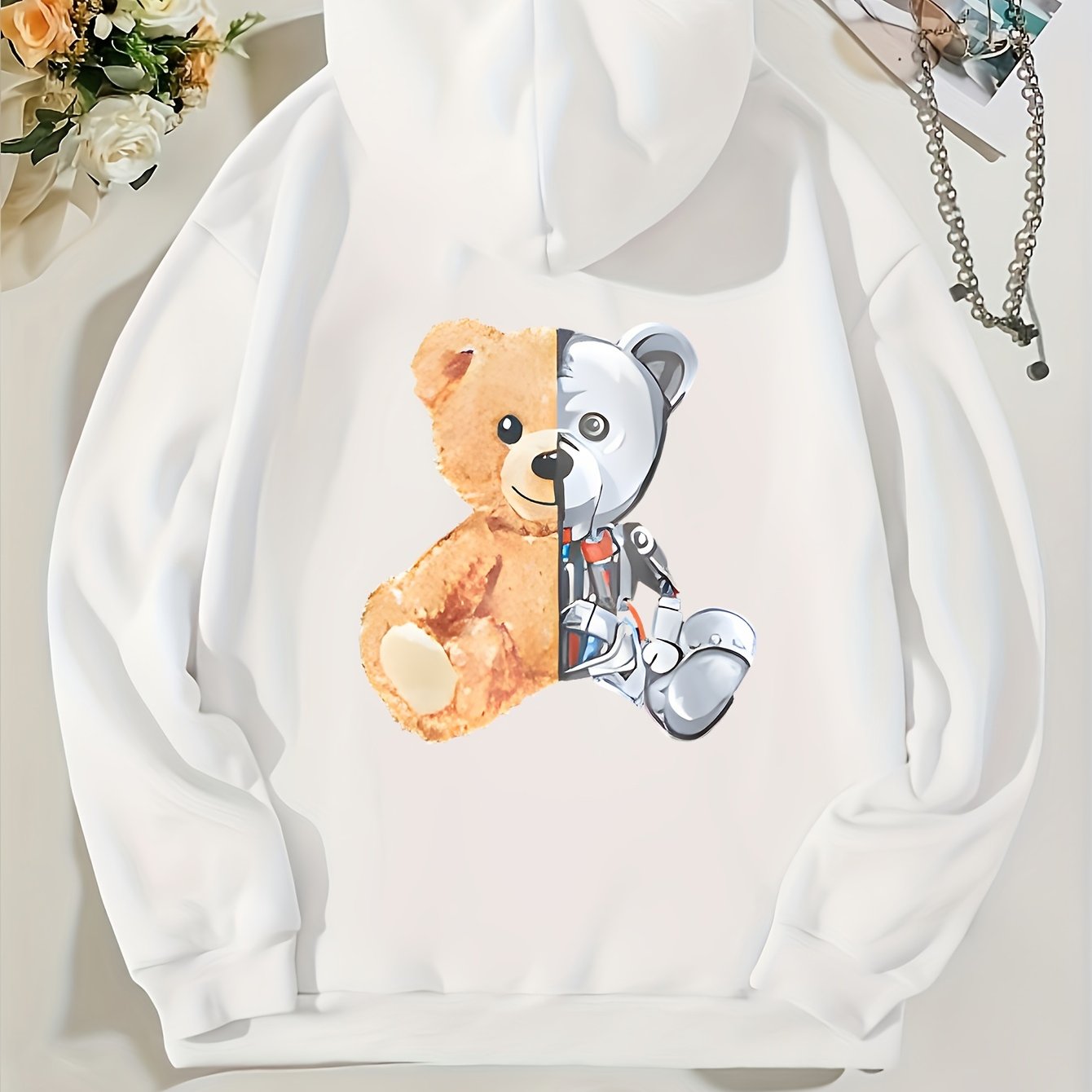 White Teddy Bear Plush W/Sweater, 10