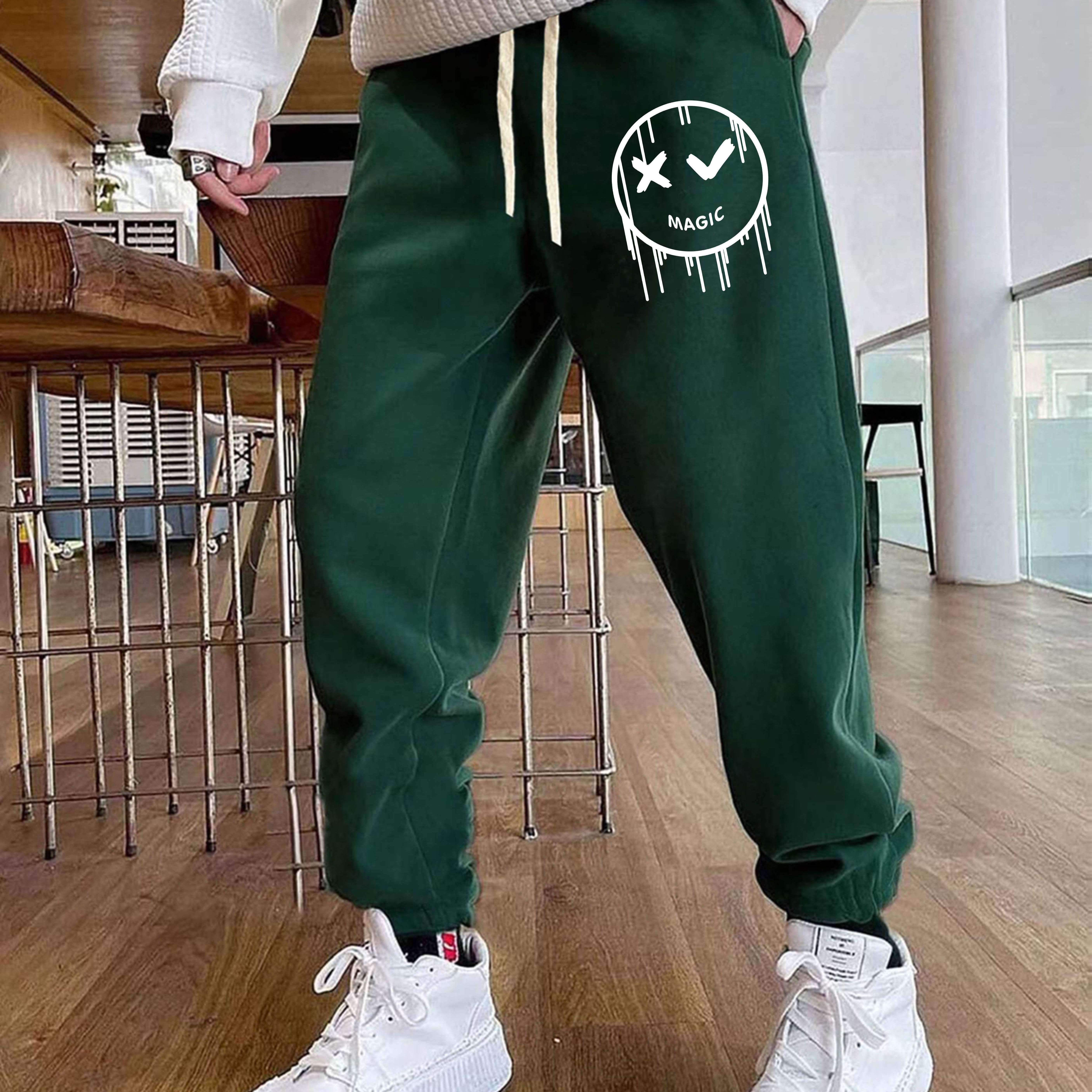 Men's Cartoon Face Print Warm Sweatpants Trendy Trousers - Temu