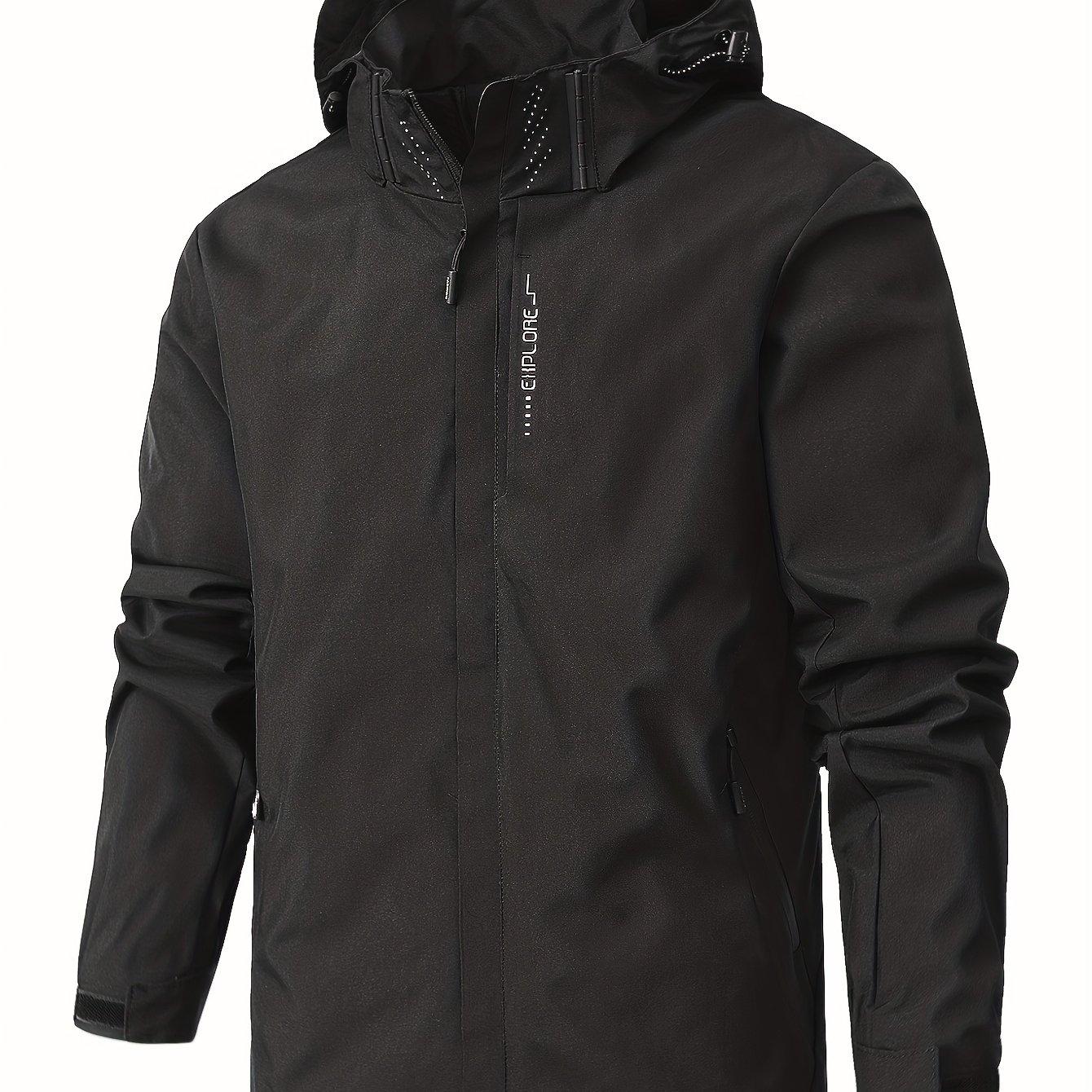 TEMU Chic Solid Windbreaker Hooded Jacket, Men's Casual Zip Up Jacket Coat For Outdoor Activities