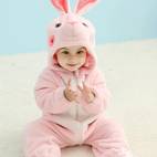 cute rabbit shape hooded jumpsuit with ears toddler babys fleece zip up warm onesie