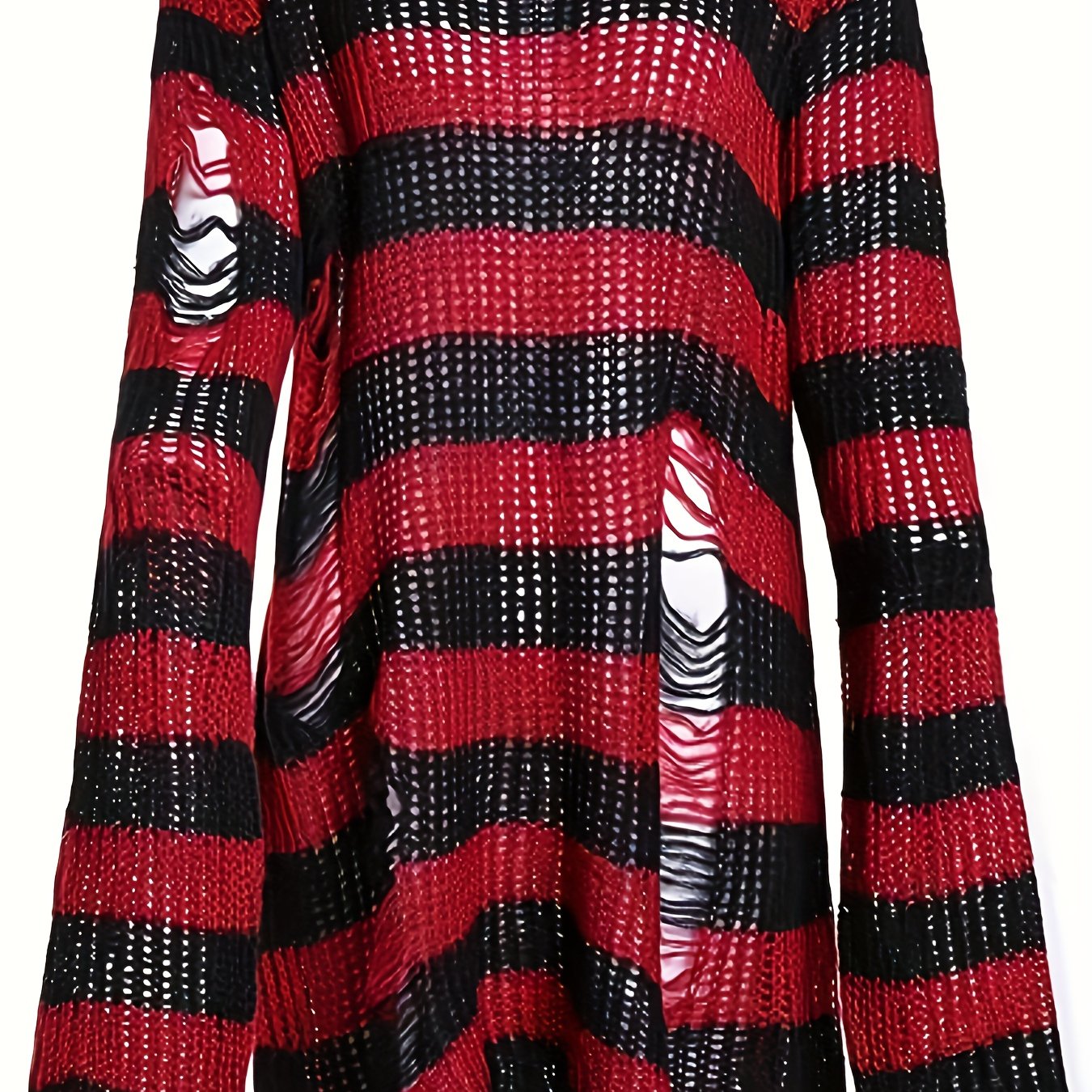 TEMU Dark Gothic Style Loose Red And Black Striped Ripped Pullover