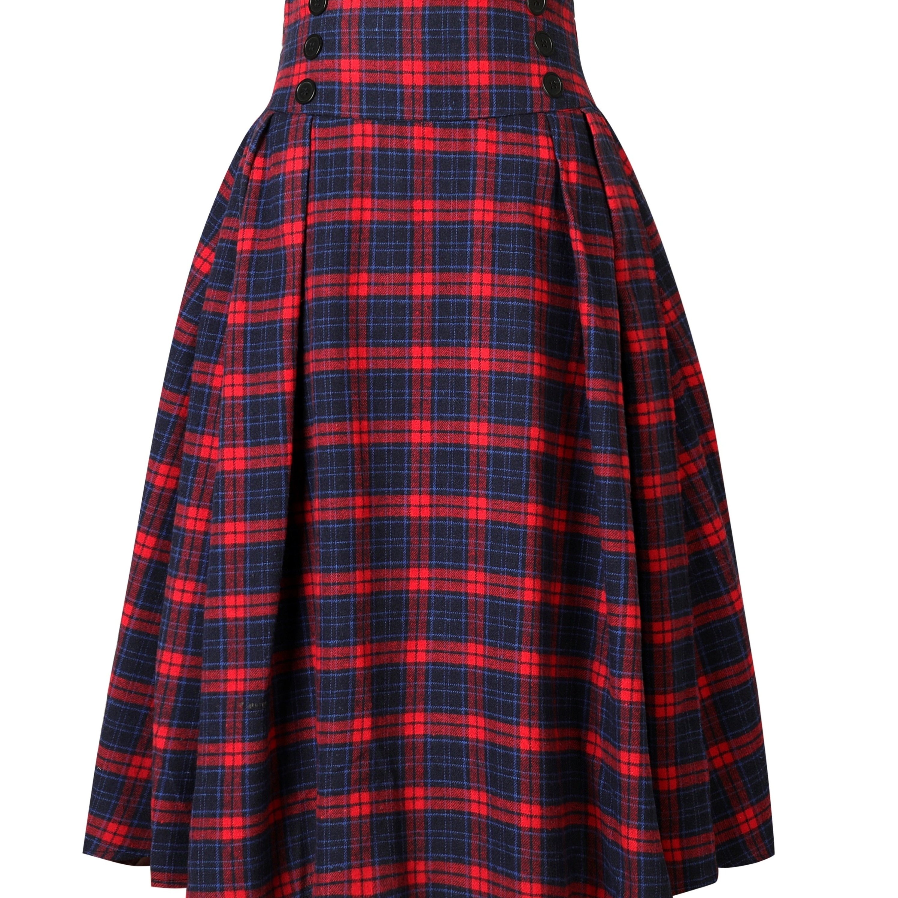 High Waist Button Plaid Hem Skirt Vintage Loose - Temu