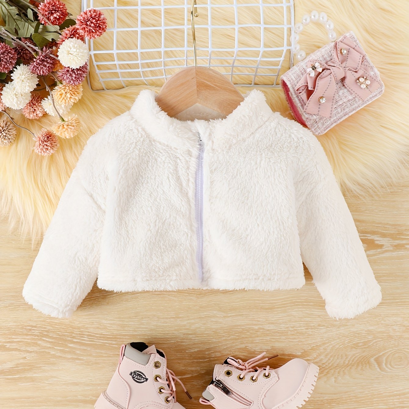 Winter Windproof Plush Jacket Girls Autumn Winter Warm Coat Cozy Comfortable Zip-up Sweater