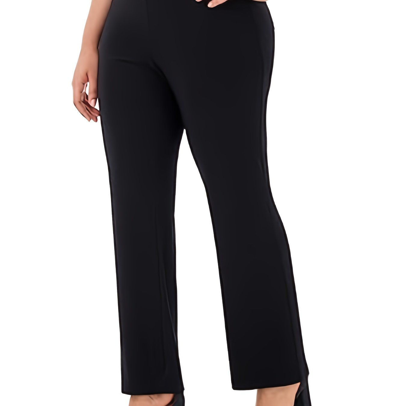 TEMU Plus Size Basic Pants, Women's Plus Solid High Stretch Straight Leg Workwear Trousers