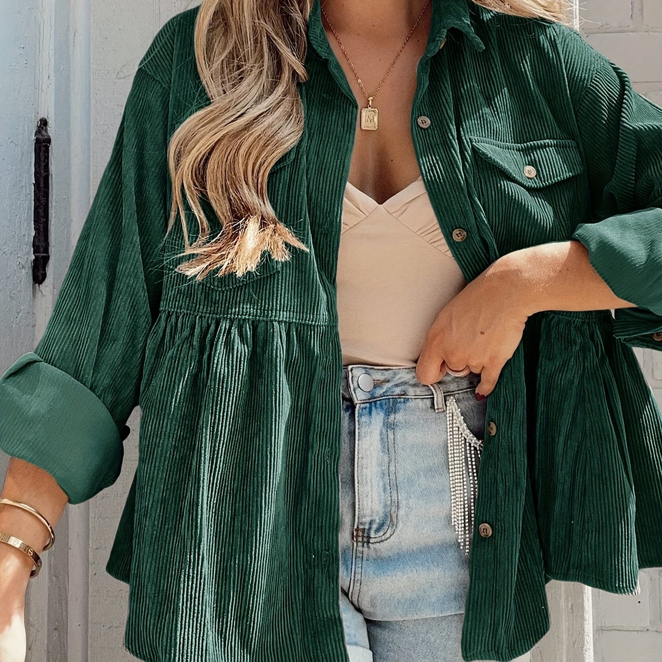 women Corduroy Flap Pocket Blouse & Pants women (Color : Mint Green, Size :  L) : Buy Online at Best Price in KSA - Souq is now : Fashion