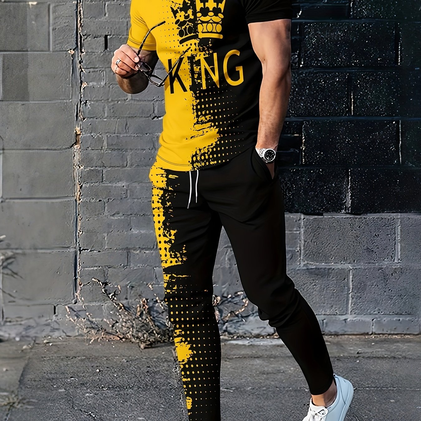 Men's Novelty Pajamas Loungewear Set, Sportswear 2 Pieces Tracksuit, Eagle  Pattern Print Casual Graphic T-shirts Tops & Pants Set