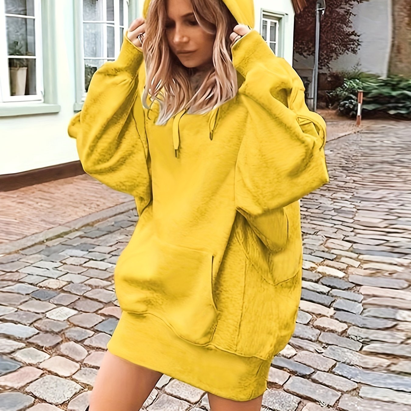 SMihono Clearance Hoodie Sweatshirts Blouse Tops Fashion Women Long Sleeve  Autumn Solid Color Kangaroo Pocket Female Outerwear Yellow XL 