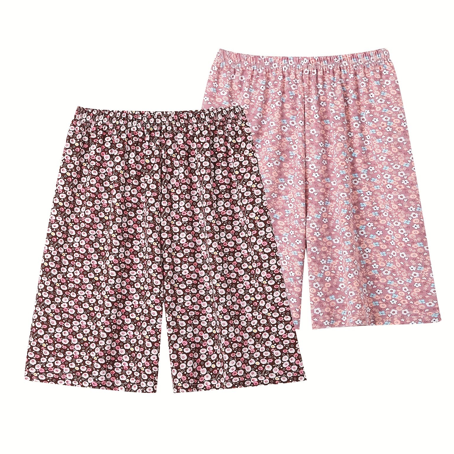 2pcs Set Of Plus-size Women's Printed Summer Sleep Shorts, Which Worn As Casual Outerwear, Featuring A Loose-fitting Five-minute Length