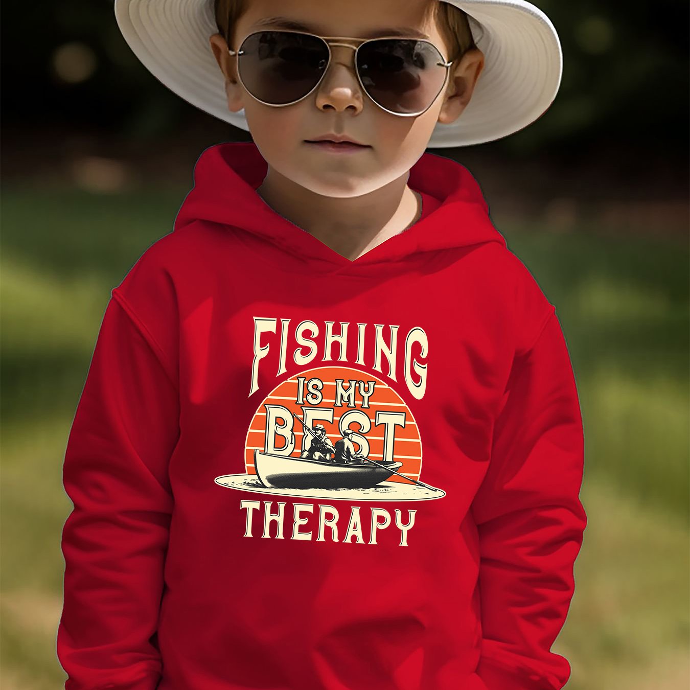 FISHING IS MY * THERAPY Print Kid's Hoodie, Causal Pullover, Hooded Long  Sleeve Top, Boy's Clothes For Spring Fall, As Christmas Gift