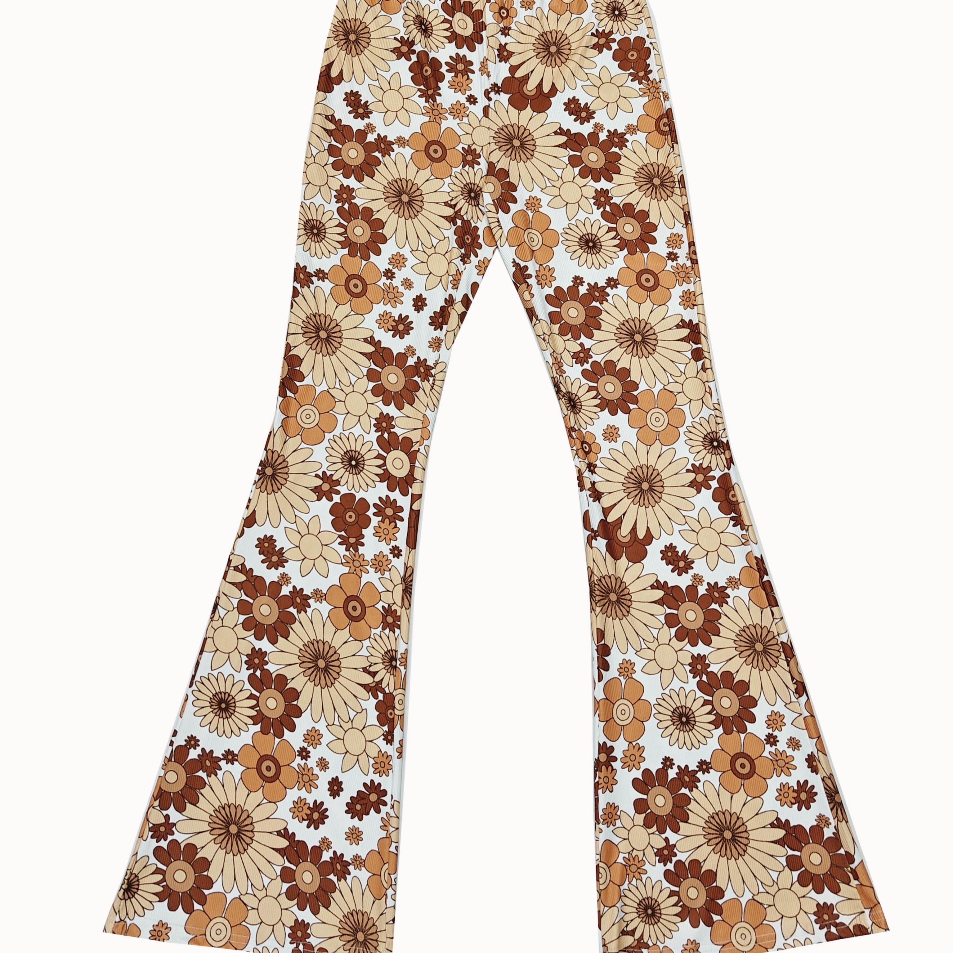 Graphic Print Flare Leg Pants Boho Slim Pants Spring Fall - Temu